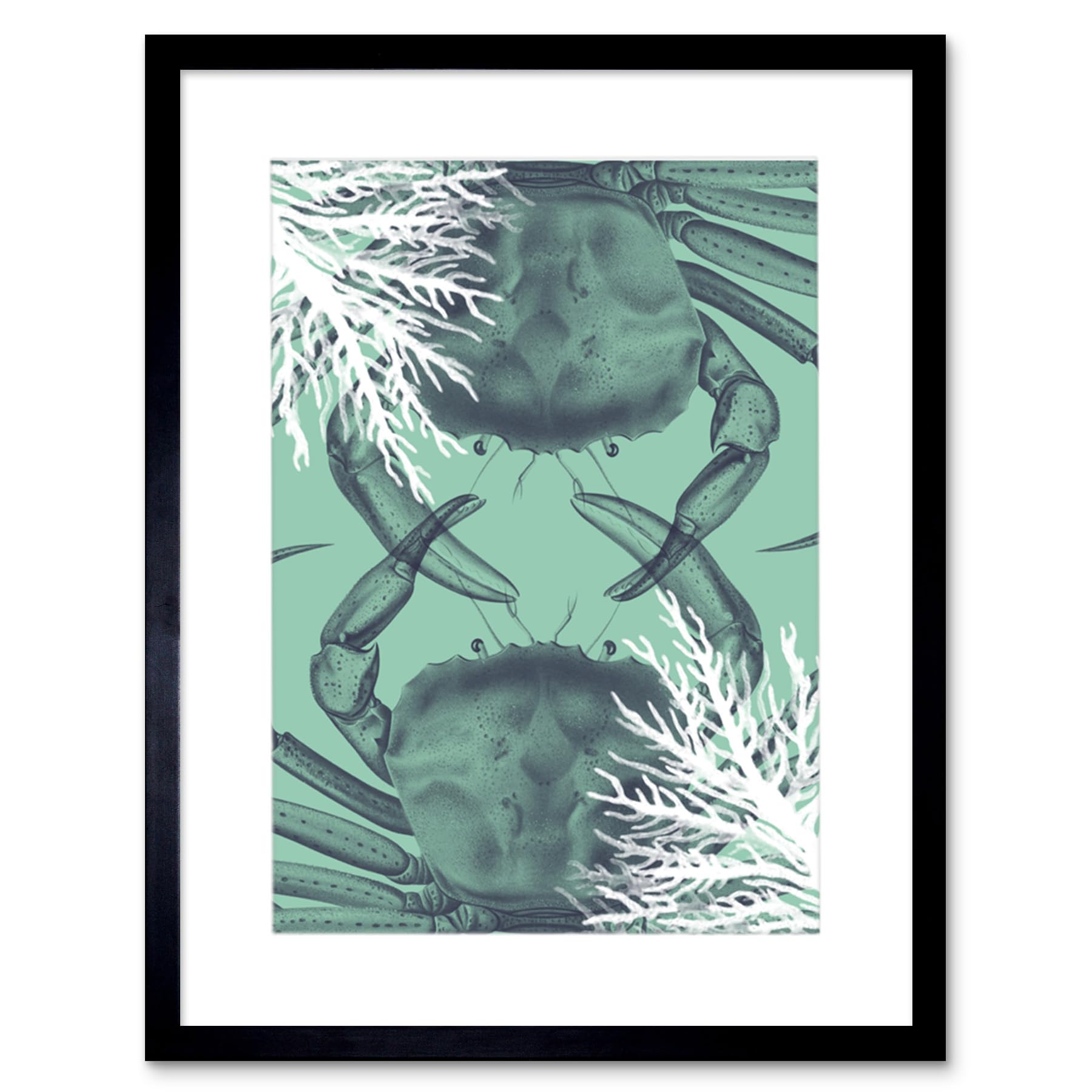 Wee Blue Coo Crab And Coral Collage Art Print Black Framed Poster Wall Decor 12x16 inch