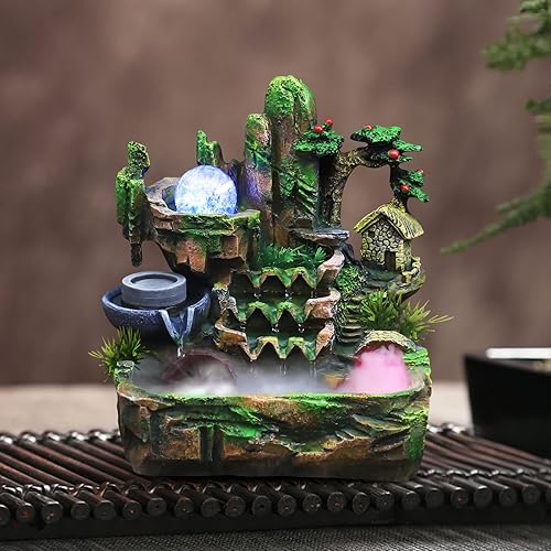 Miniatura 2 de Fuente de escritorio para interiores, fuente de agua de mesa, mini fuente de rocalla, cascadas de montaña en cascada con atomizador para festivales,