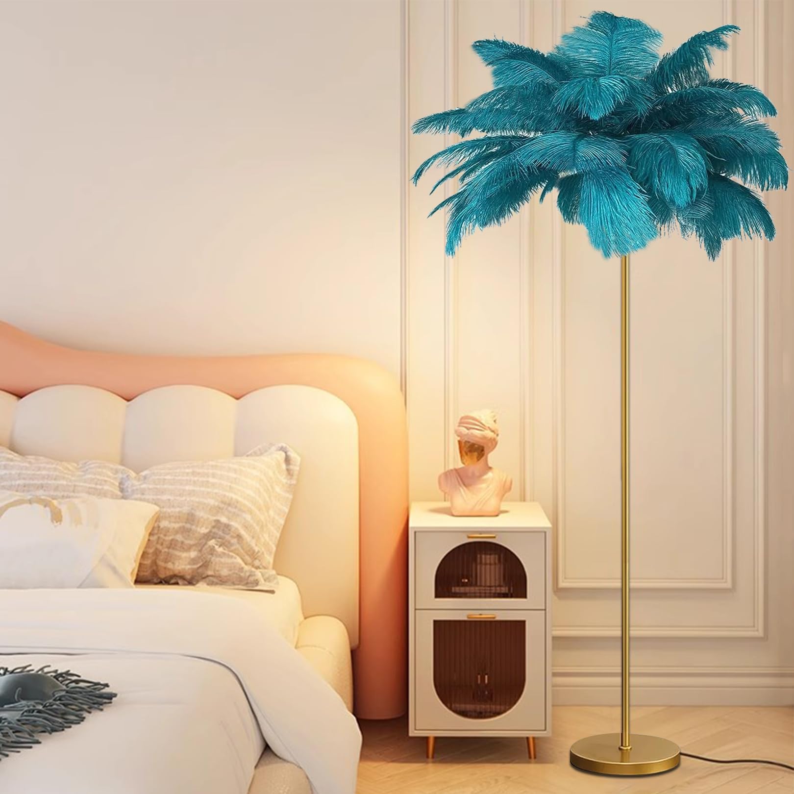 Lampe sur pied en plumes pour salon moderne hauteur 160 cm ampoule G4