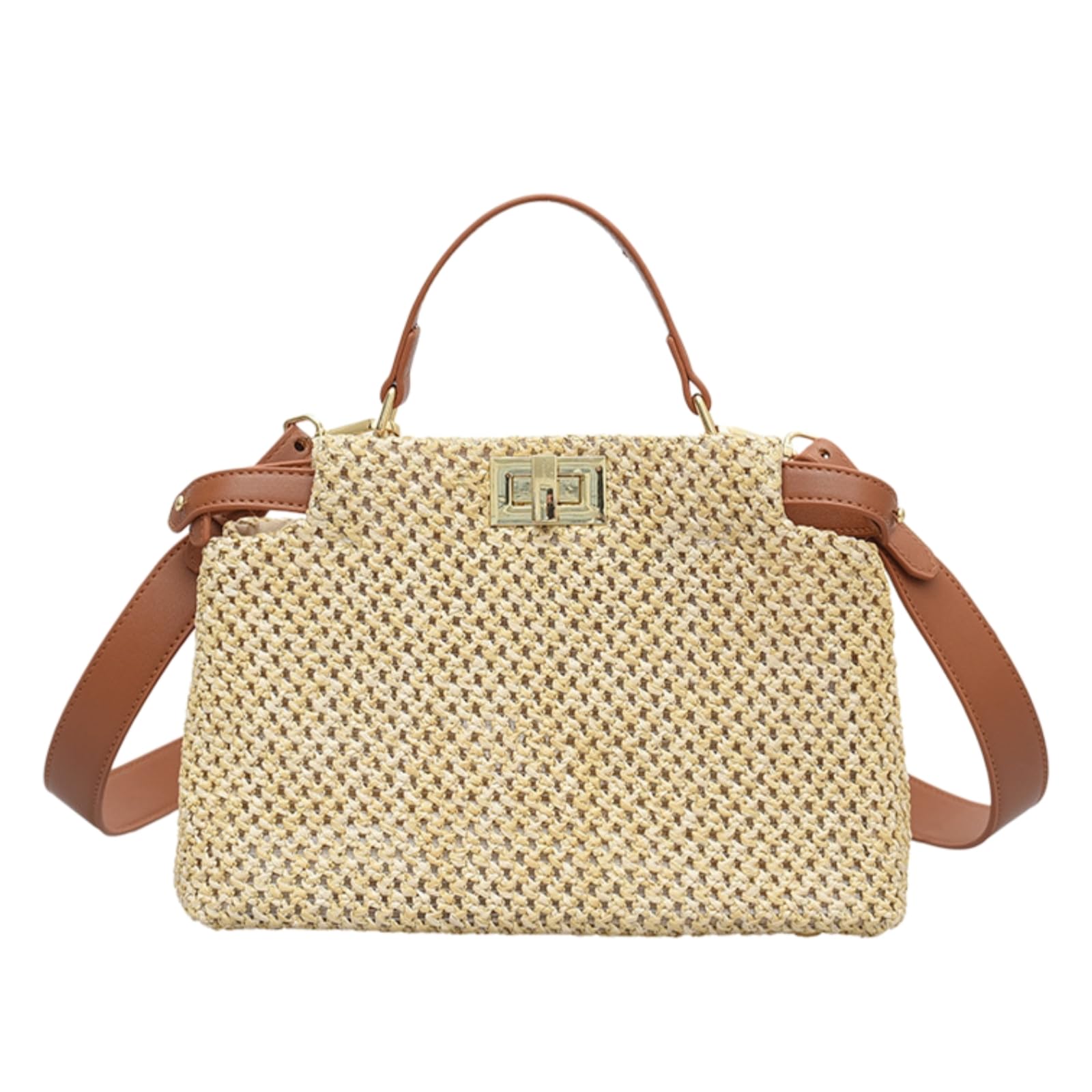 Borsa Tracolla Borse Crossbody per Le Donne di Spiaggia Bohemian Paglia Tessuta A Spalla-Dark Brown