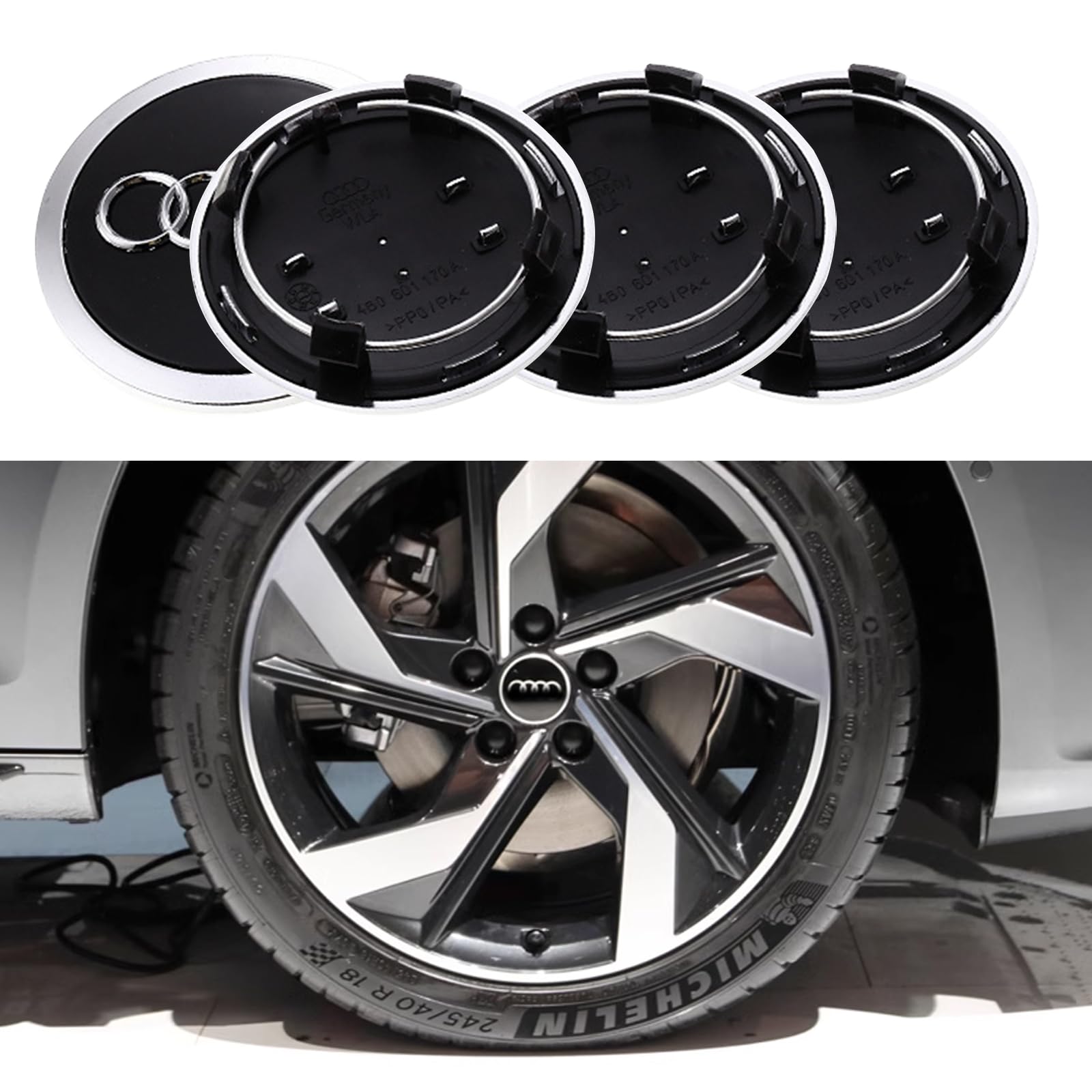 4 Cache-moyeux 60mm Noir ABS - Enjoliveurs Centre Roue Voiture