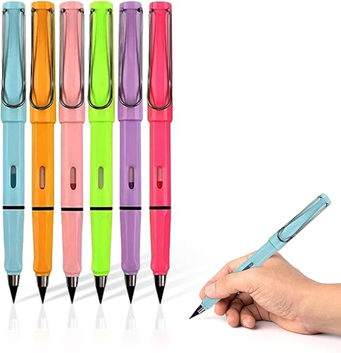 ALLWAYUP - 6 lápices mágicos eternos sin tinta con borrador, lápiz nunca afilado, lápiz infinito irrompible para siempre, lápiz de escritura