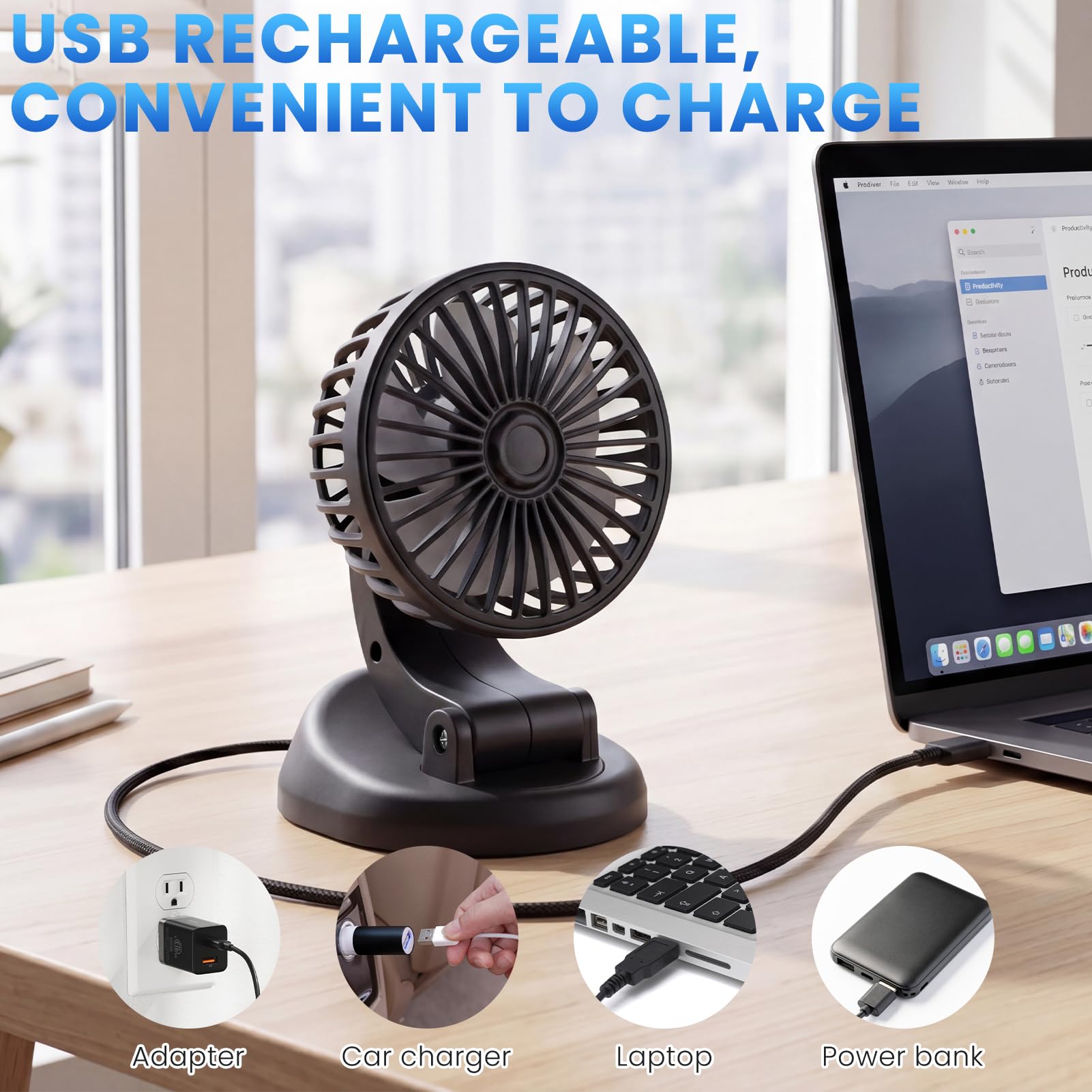 Coikes Ventilateur de Voiture 5V Ventilateur de Refroidissement de Voiture Rotatif à 360° Ventilateur de Véhicule USB Ventilateur de Bureau pour SUV RV Bateau Véhicules Camping (Noir, A)