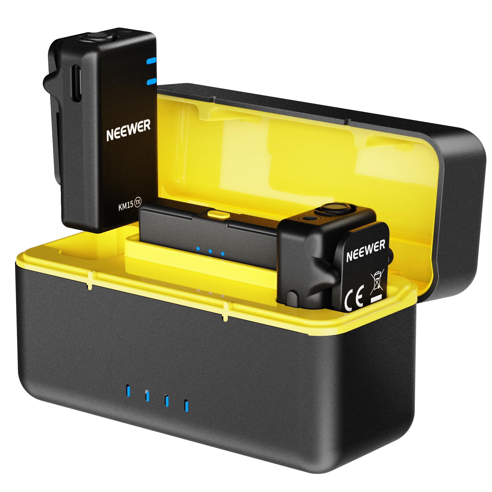 NEEWER Funk Mikrofon Set kompatibel mit iPhone 16 15 Pro Max iPad Android, geräuschunterdrückendes Lavalier Ansteckmikrofon mit USB C Empfänger & Ladeetui, Clip on Mini Lavaliermikrofon für Video KM15