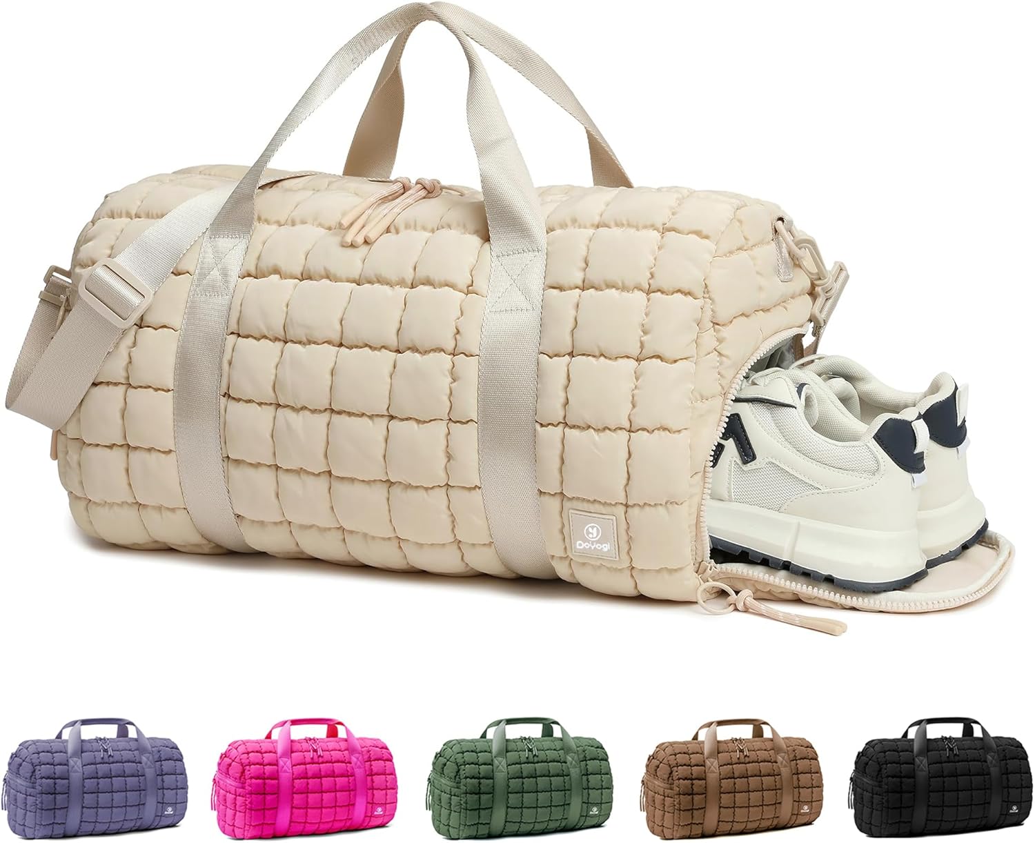 Quilted Gym Bag for Women,Duffle Bag for Travel with Wet Pocket,Carry on Weekender Bags for Women,Travel Bag with Shoe Compartment (Rose red)
