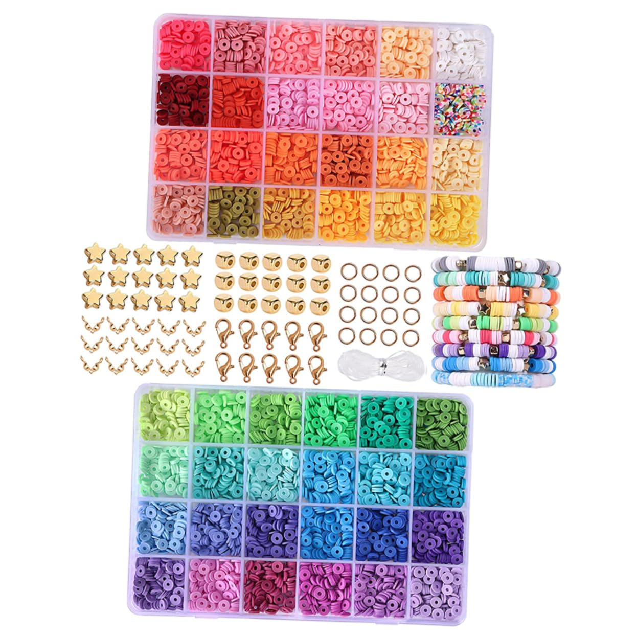 EXAOMBLE Set Perline in Argilla Polimerica per Kit Creazione Gioielli, Perline a Forma di Stella e Anello, Materiali Metallo e Argilla, per Craft Fai da Te