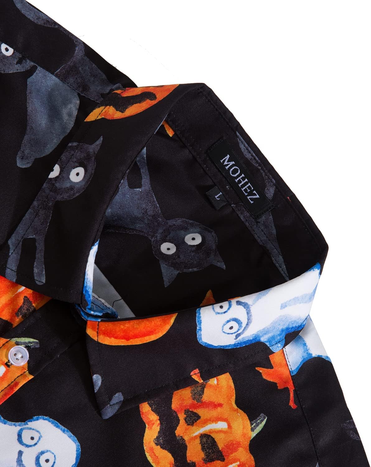 Mens Halloween Shirt Long Sleeve Ugly Pumpkin Casual Button Down Dress Shirts Adult Costume - Image 3