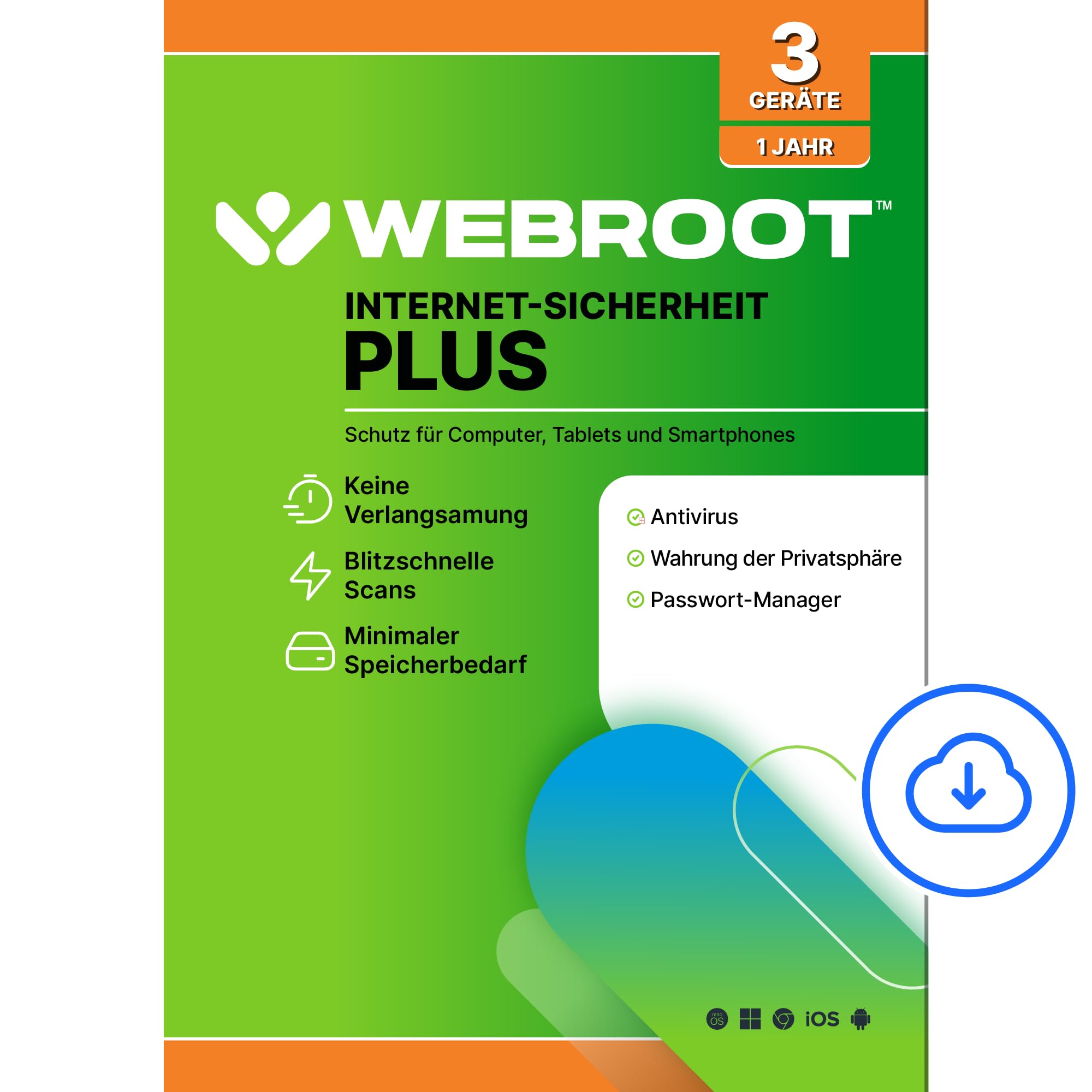 WEBROOT Internet Security Plus 2025 | + Passwort-Manager, Smartphone and Tablet | 3 Geräte | 1 Jahr | Mac/Windows/iOS/Android/Chrome | Aktivierungscode per E-Mail