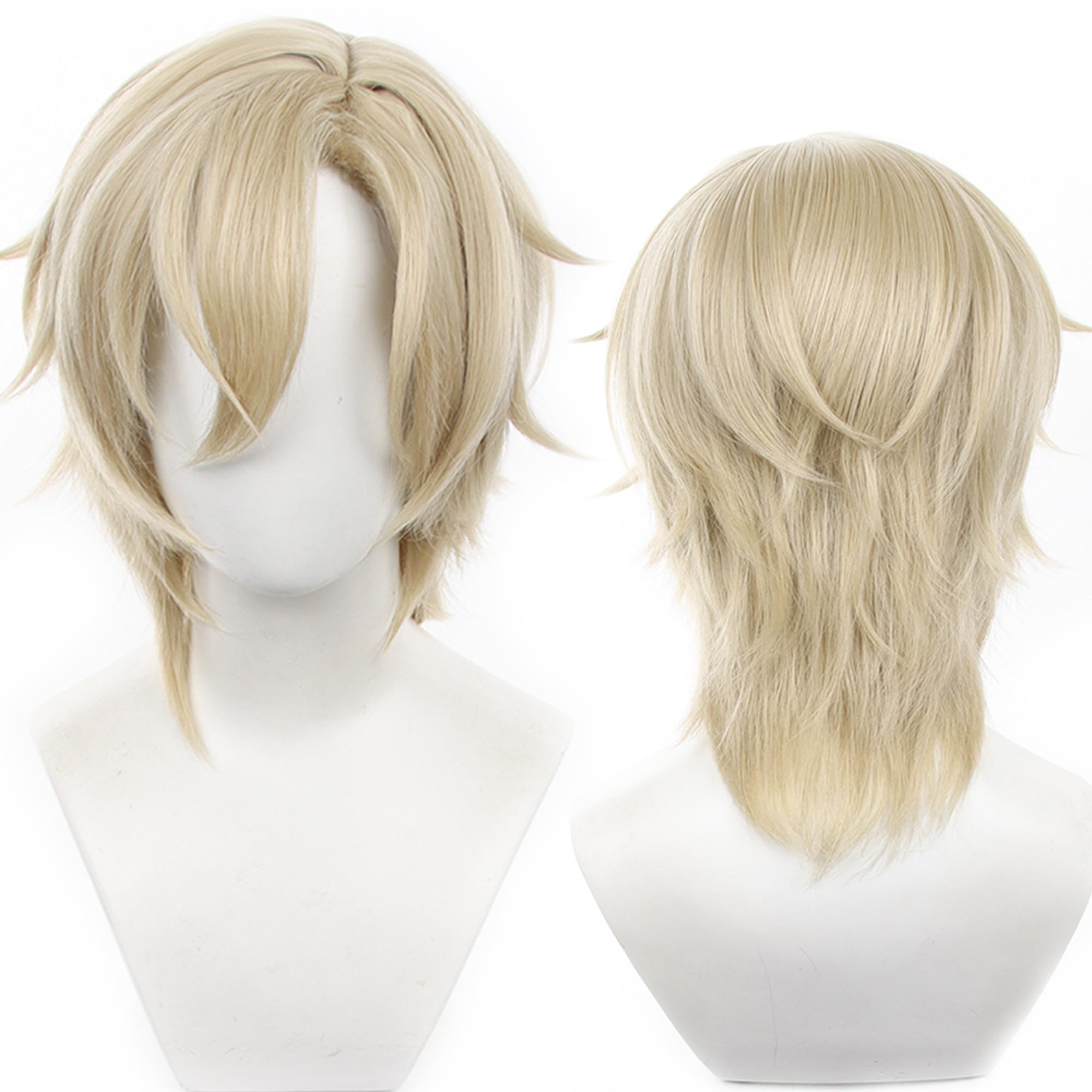 Blonde Short Cosplay Wig with Heat Resistant Synthetic Hair for Women Men Halloween Comic Con Cosplay Replacement Wigs