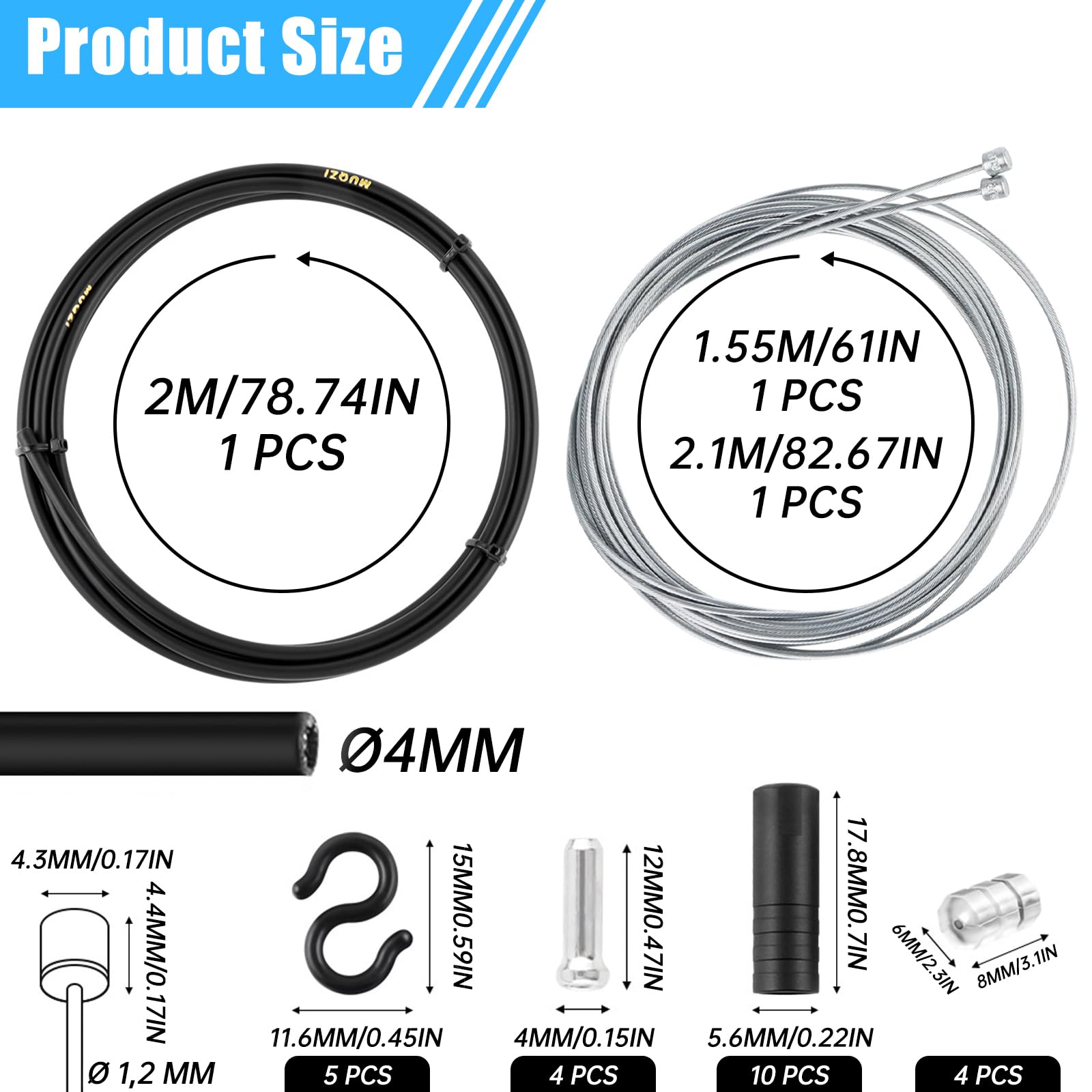 Set 2 Cavi Cambio Universali Per Bicicletta | Acciaio Inox 1,2x2100mm Per Deragliatore MTB E Corsa