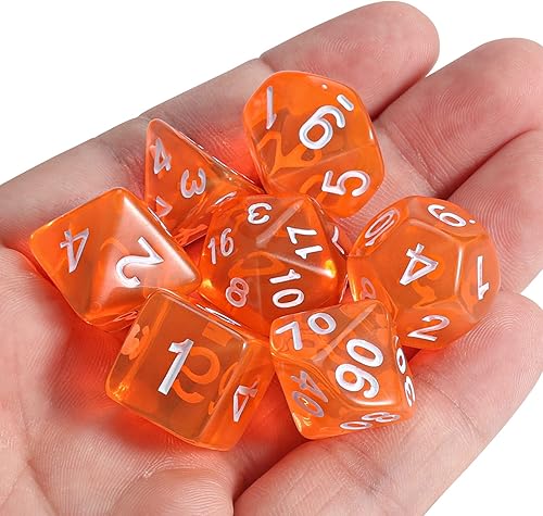 Vista 56 de CiaraQ DND - Juego de dados poliédricos con una bolsa de dados negra para juegos de mesa de rol D&D RPG MTG Rojo mezclado con naranja + purpurina