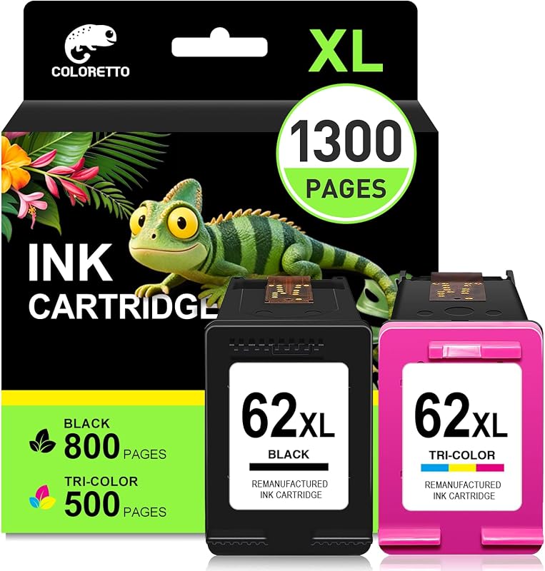 Cartuchos de tinta 62XL Reemplazo negro y color para tinta HP Paquete combinado 62xl | Envy 7640 7645 7644 5540 5742 5745 5746 5544 5660 5640 5740 5741 OfficeJet 250 200 258 Paquete de 2 impresoras