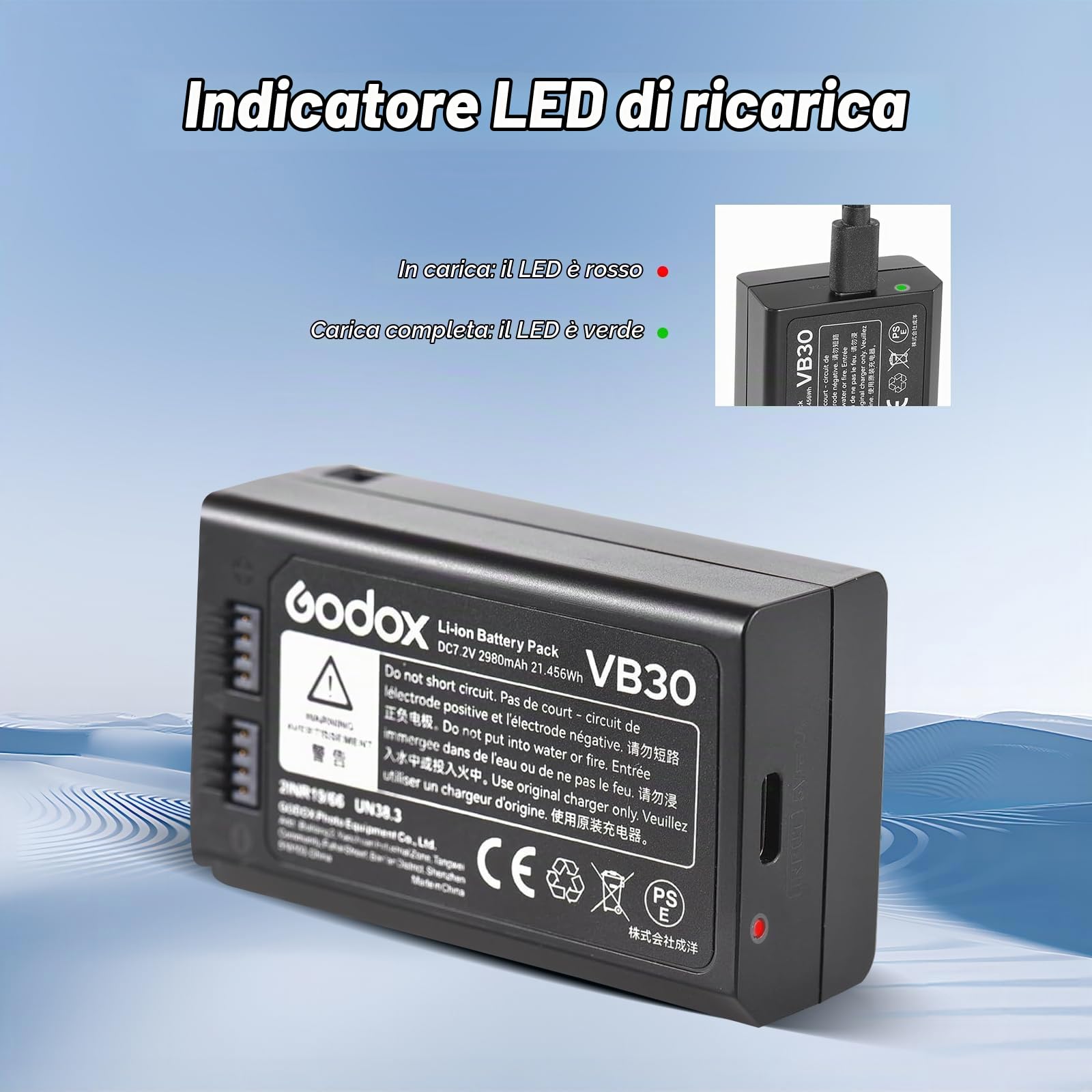 Godox VB30 Batteria Battery 7.2V/2980mAh per flash rotondo Godox V1PRO C,V1PRO N,V1PRO S,V1PRO F,V1PRO O,e flash V1,V860III,V850III ((2024) VB30)