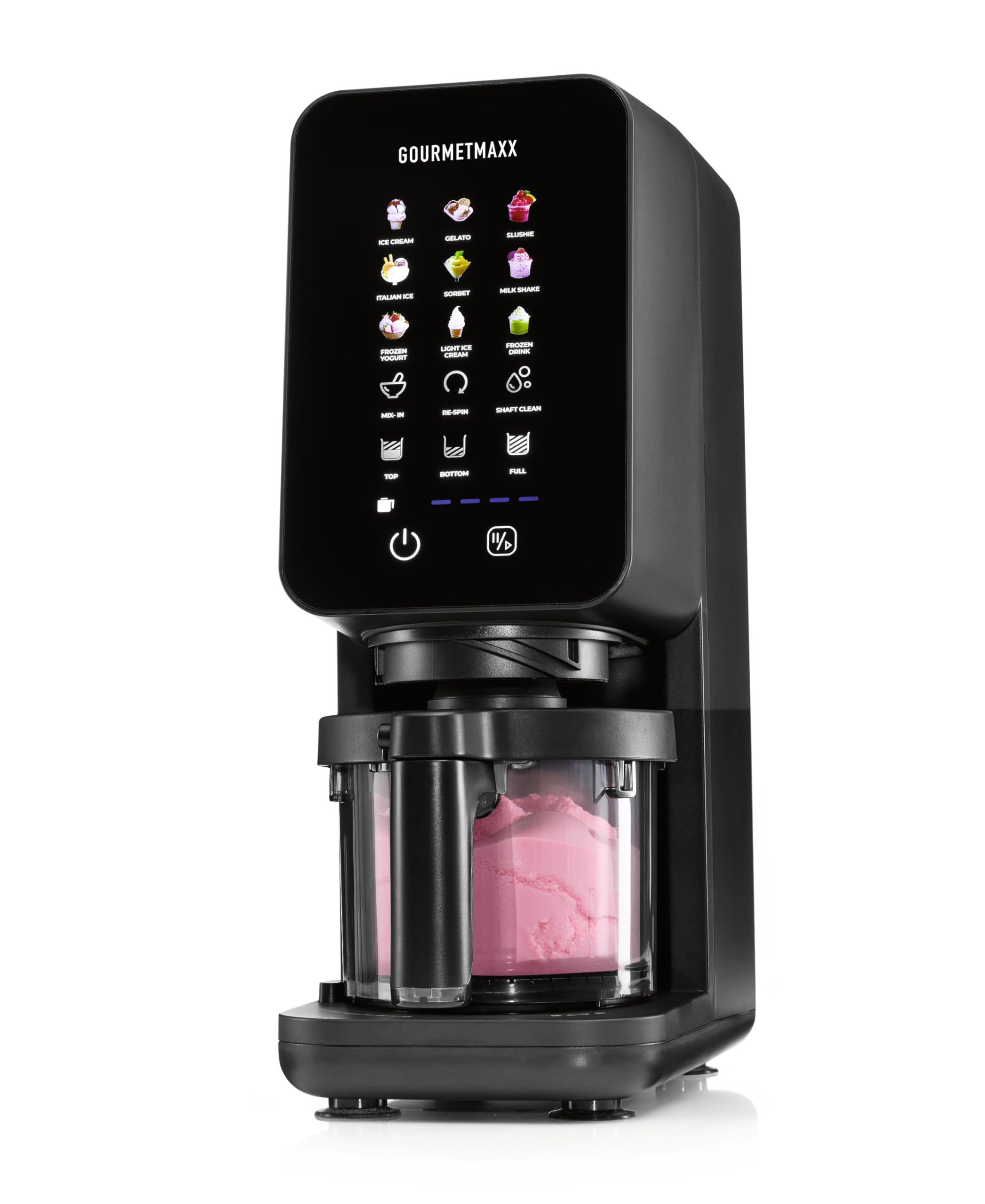 GOURMETmaxx SmoothUp Touch maszynka do lodów 700 W | Maszynka do lodów 9 programów + funkcja Mix-in | Maszynka do lodów - Slushies & lód zrobiony w domu | Urządzenie do robienia lodów z wyświetlaczem