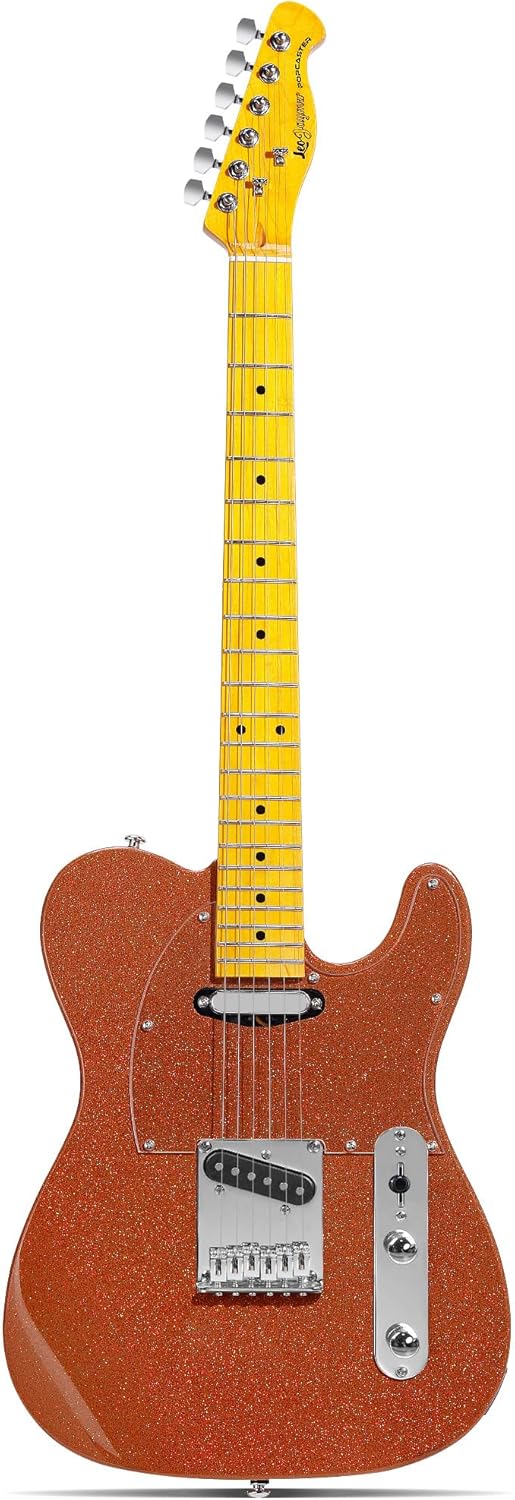 Leo Jaymz Electric Guitar in Sparkle Color - High Gloss Mahogany Body and Hard Maple Neck - High Transparent Acrylic Pickguard - Highly Output Alnico V Pickups（Elite Sparkle Rose Gold）