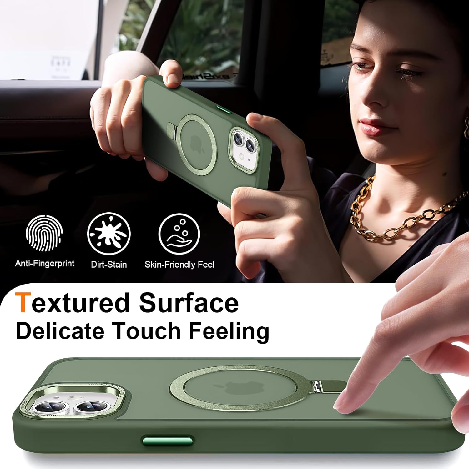 Magnetic for iPhone 11 Case with Ring Stand, [10 FT Drop Protection] [Velvety Touch] Slim Translucent Matte Back Shockproof Phone Case for iPhone 11 6.1'', Midnight Green - Image 5
