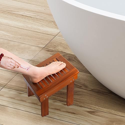 Miniatura 6 de Utoplike Tapete de baño de madera de teca (24 x 18 pulgadas), tapete de ducha antideslizante para baño y taburete de ducha de madera de teca