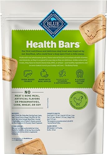 Miniatura 75 de Blue Buffalo Health Bars - Galletas crujientes para perros, horneadas al horno con ingredientes naturales, tocino, huevo y queso, bolsa de 16 onzas
