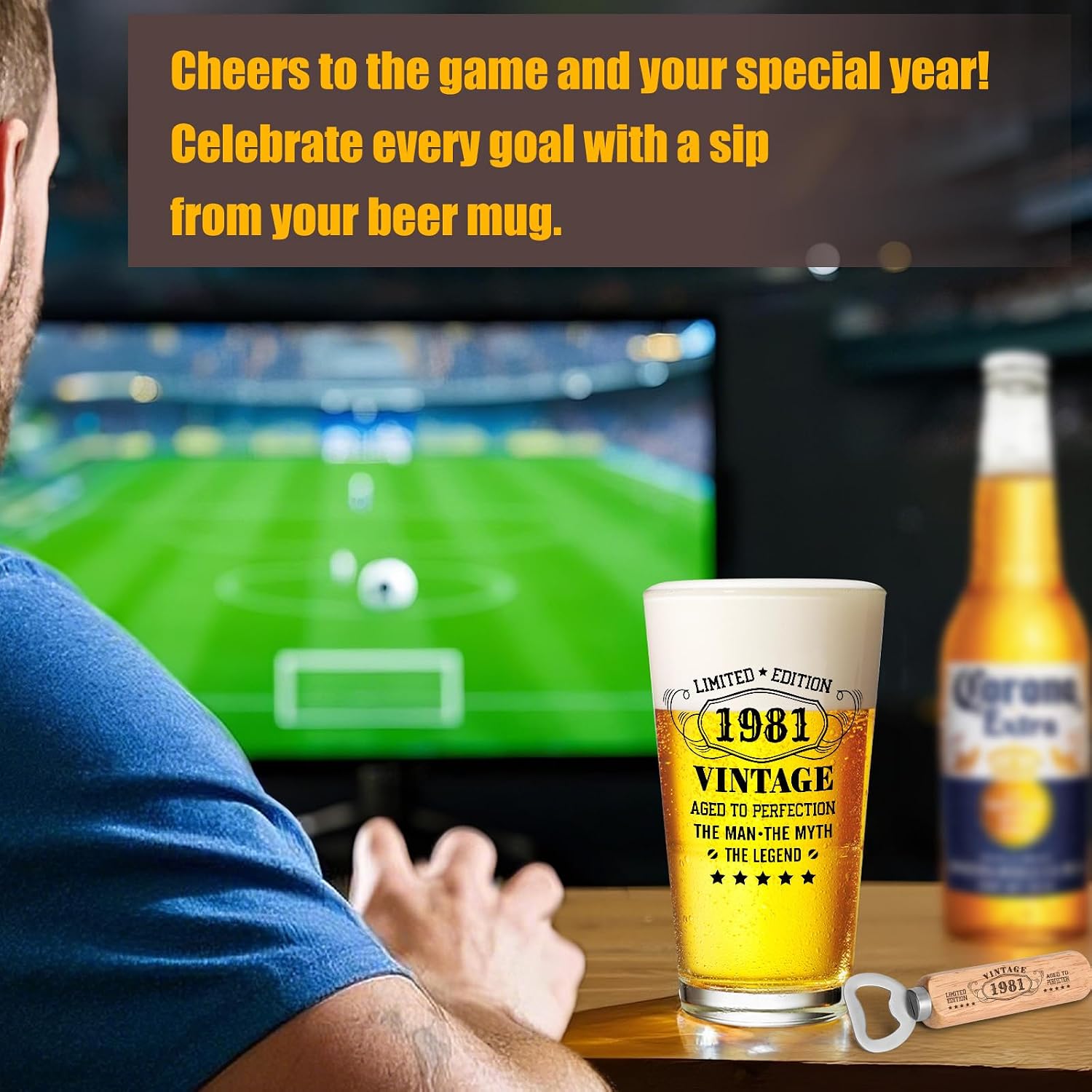 45th Birthday Gifts for Men, Vintage 1981 Beer Glass Set of 16oz in Barrel Box, 45 Year Old Gift Ideas for Him Husband Dad, Pint Glass for 45th Birthday Decorations & Wedding Anniversary