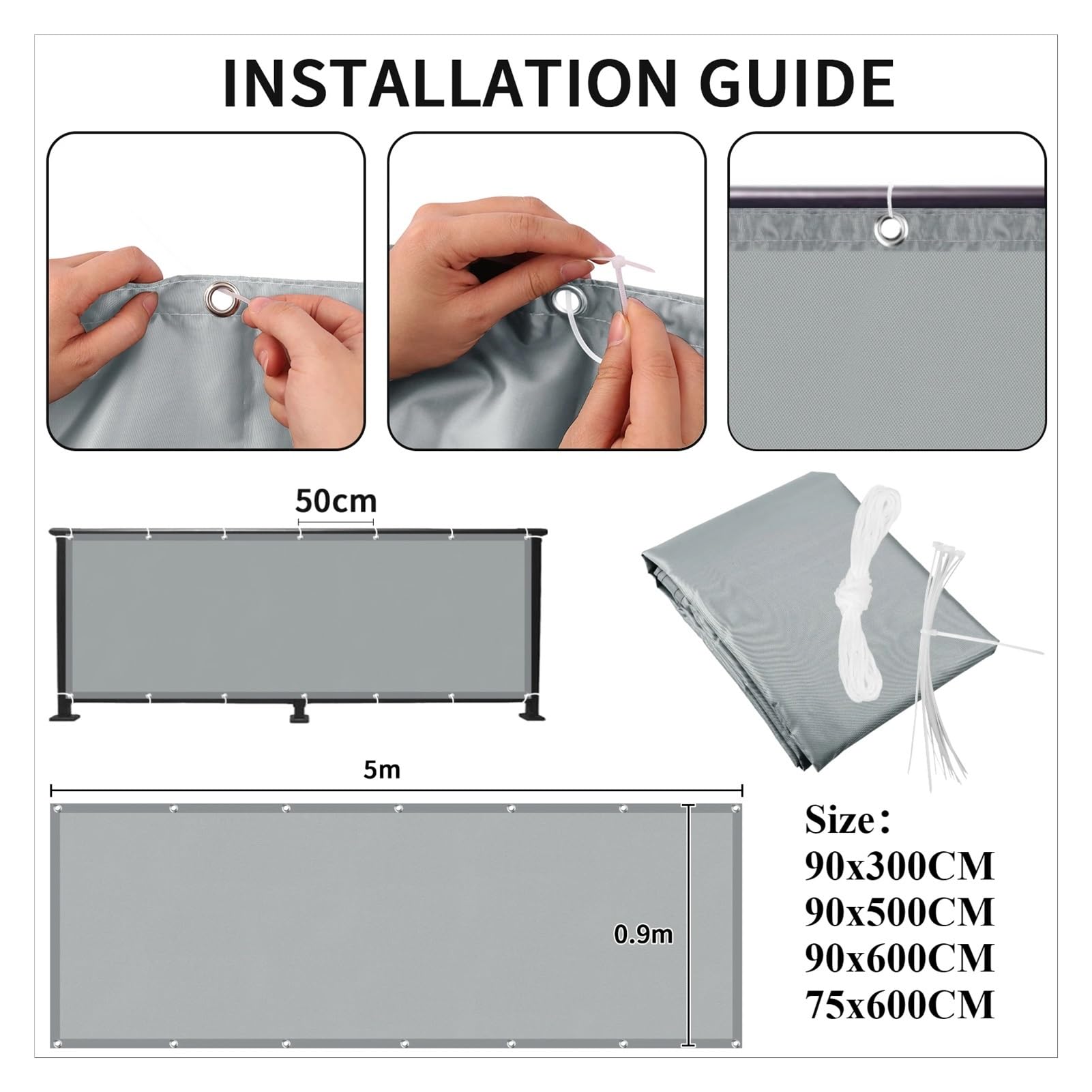 Pantalla De Privacidad For Balcón, Cerca, Patio, Protector De Terraza, Vela, Jardín, Porche, Piscina, Decoración(Dark Grey,90x500CM)