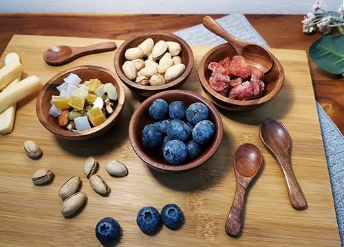 Miniatura 3 de Tamaño de muñeca miniatura cuenco redondo de madera de acacia de 2 pulgadas de diámetro, condimentos, especias, salsa de inmersión, nueces, salsa de