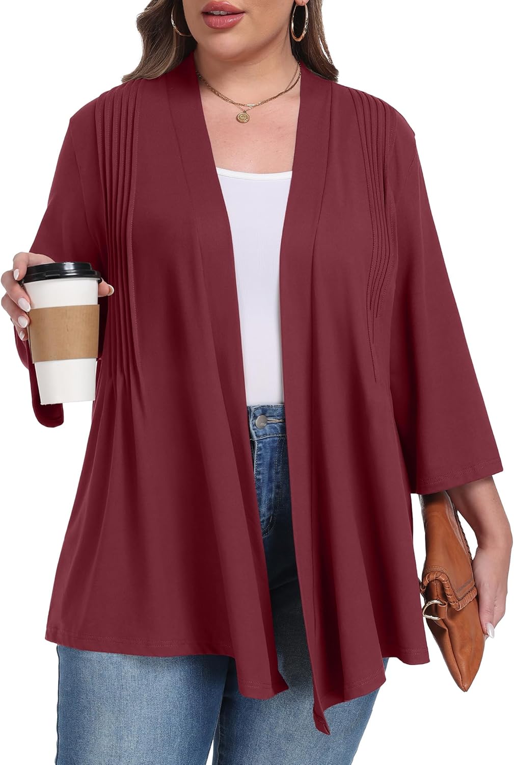 OLRIK Women's Plus Size 3/4 Sleeves Lightweight Cardigan 2026 Spring Open Front Shrugs