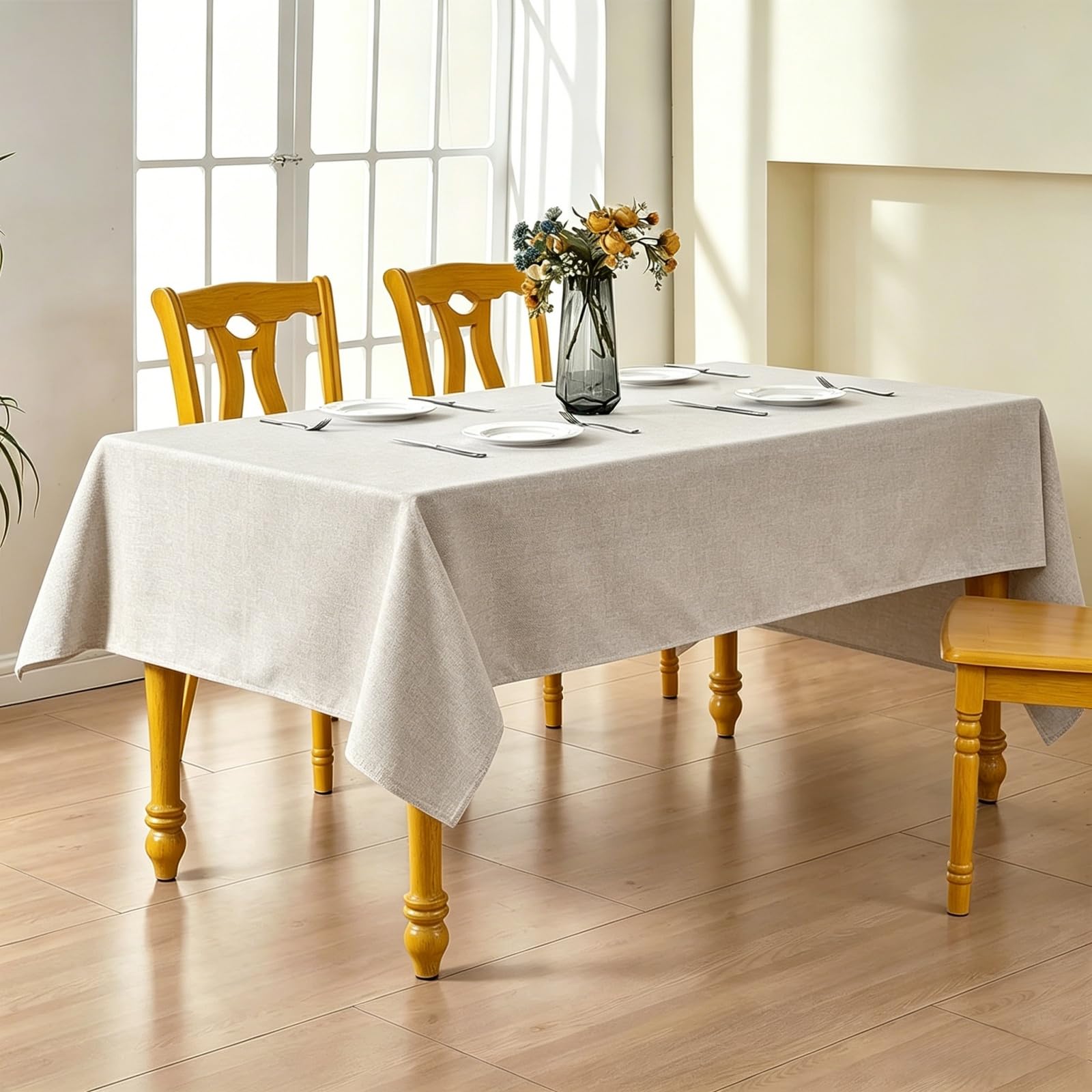 LIHUANE Table Cloth Wipe Clean 105 x 210 cm Faux Linen Solid Colour Fabric Tablecloth Wipe Clean Washable Polyester for Weddings, Buffets, Catering, Outdoor & Theme Events, off white