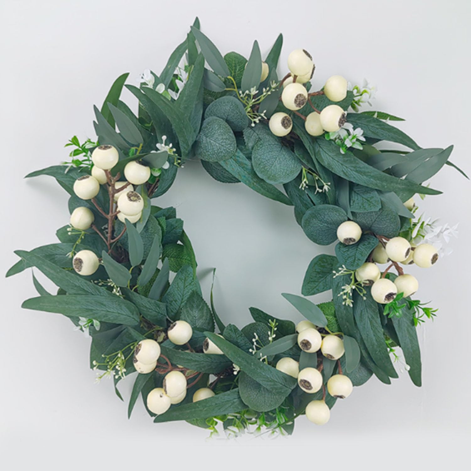 Christmas wreaths, 18 Inch, for Home, Farmhouse Decor with Eucalyptus Leaves,Rose, Big Berries(Color 11)