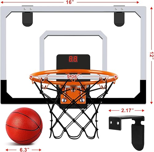 Miniatura 4 de AOKESI Juego de mini aro de baloncesto para interiores con 3 bolas para niños y adultos, mini aro de baloncesto profesional para puerta con