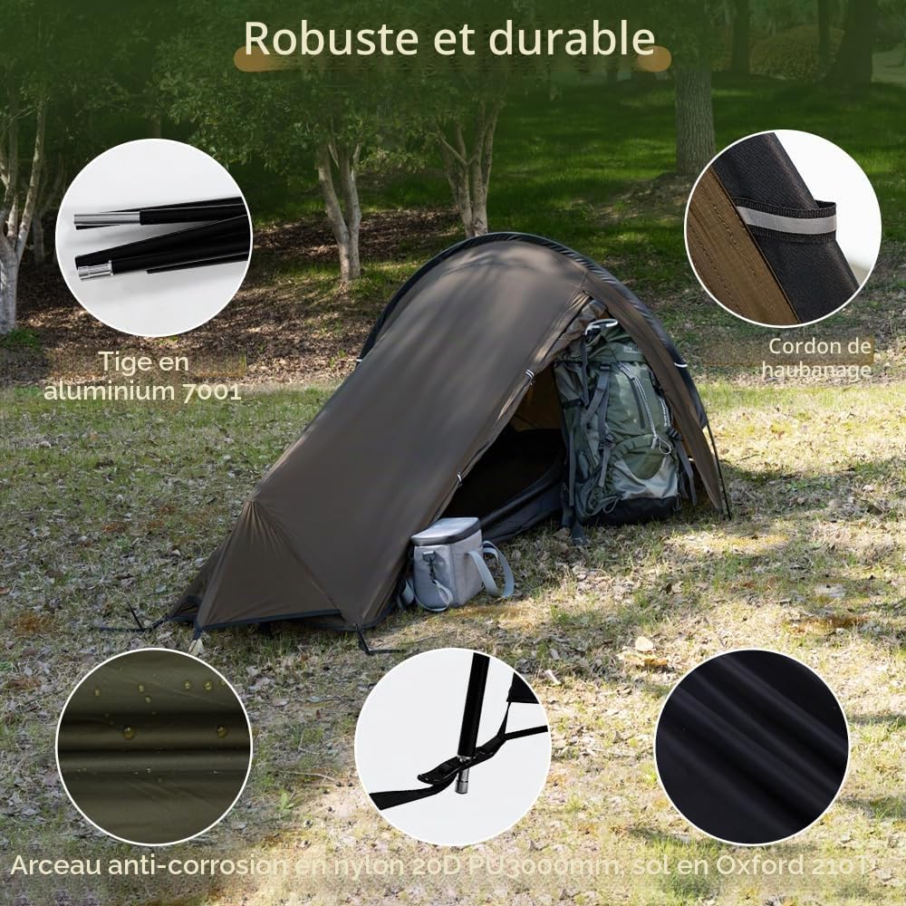 TOMOUNT Bivy Tente en nylon ultra légère pour 1 personne Sac de bivouac étanche Petit encombrement Tente de trekking pour une personne pour trekking, camping, extérieur, escalade avec sac à dos