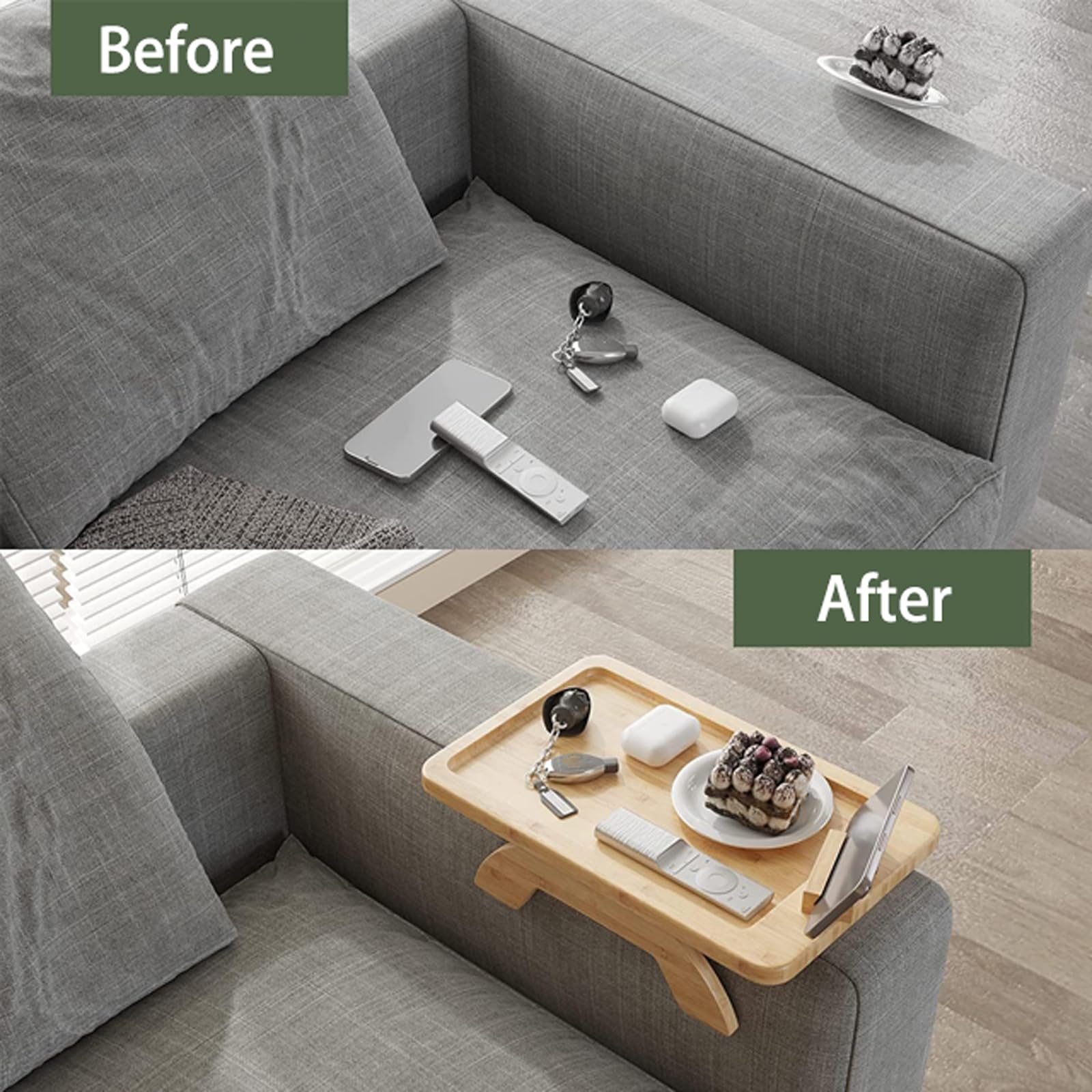 Bandeja para reposabrazos de sofá,Bandeja de Brazo para Sofá de Bambú,Mesa Plegable para reposabrazos de sofá,con Soporte para teléfono,para Aperitivos,Teléfonos,Mandos y Bebidas