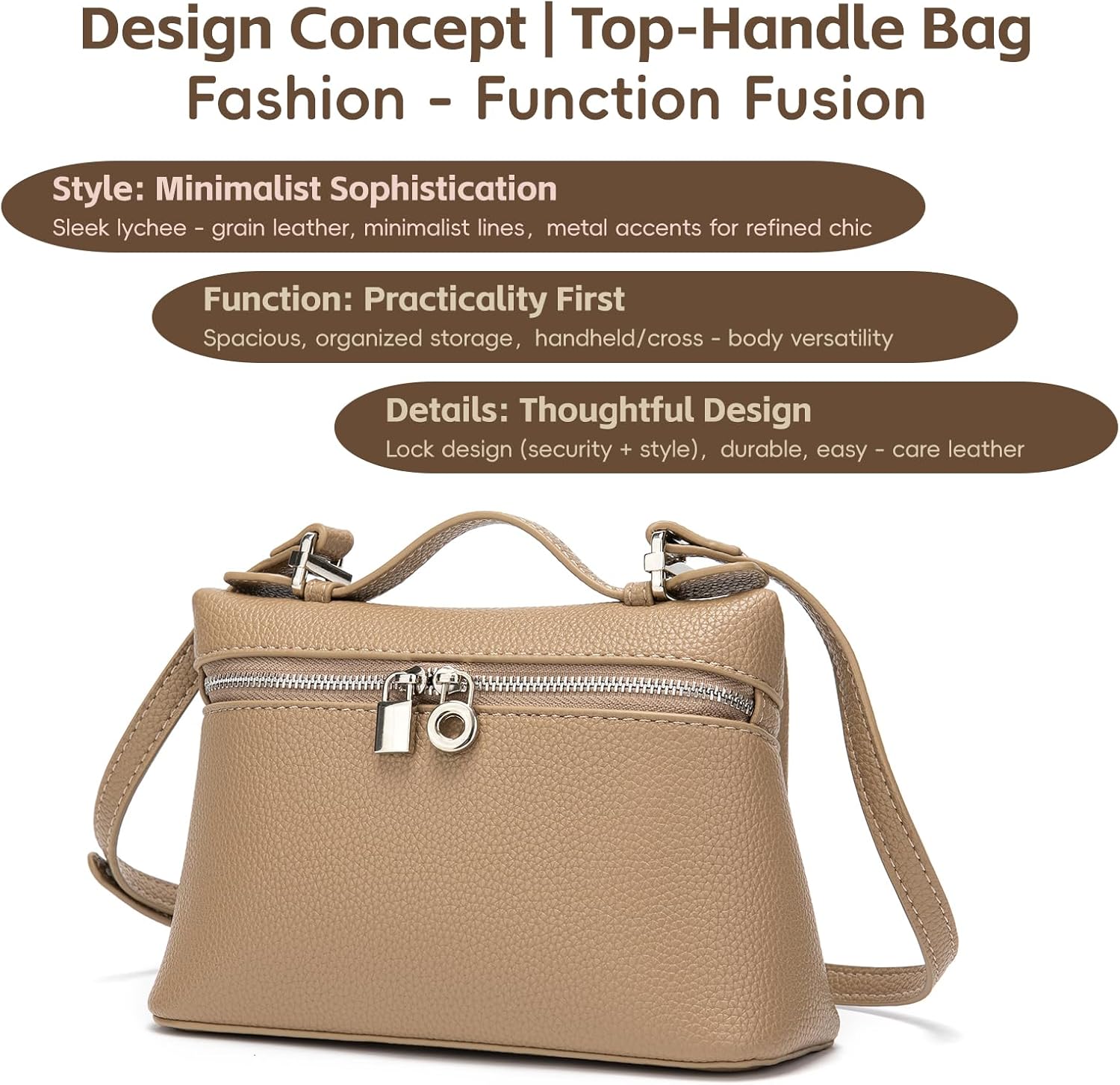 Women's Small Top Handle Bag,7.9×5.1×2.8 Inch Crossbody Bag with Detachable & Adjustable Shoulder Strap - Image 3