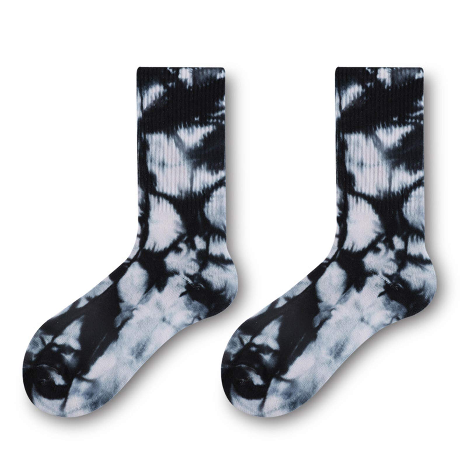 GUMEI Men Women Ribbed Cotton Crew Socks Gradient Tie-Dye Hip Hop Mid Tube Hosiery