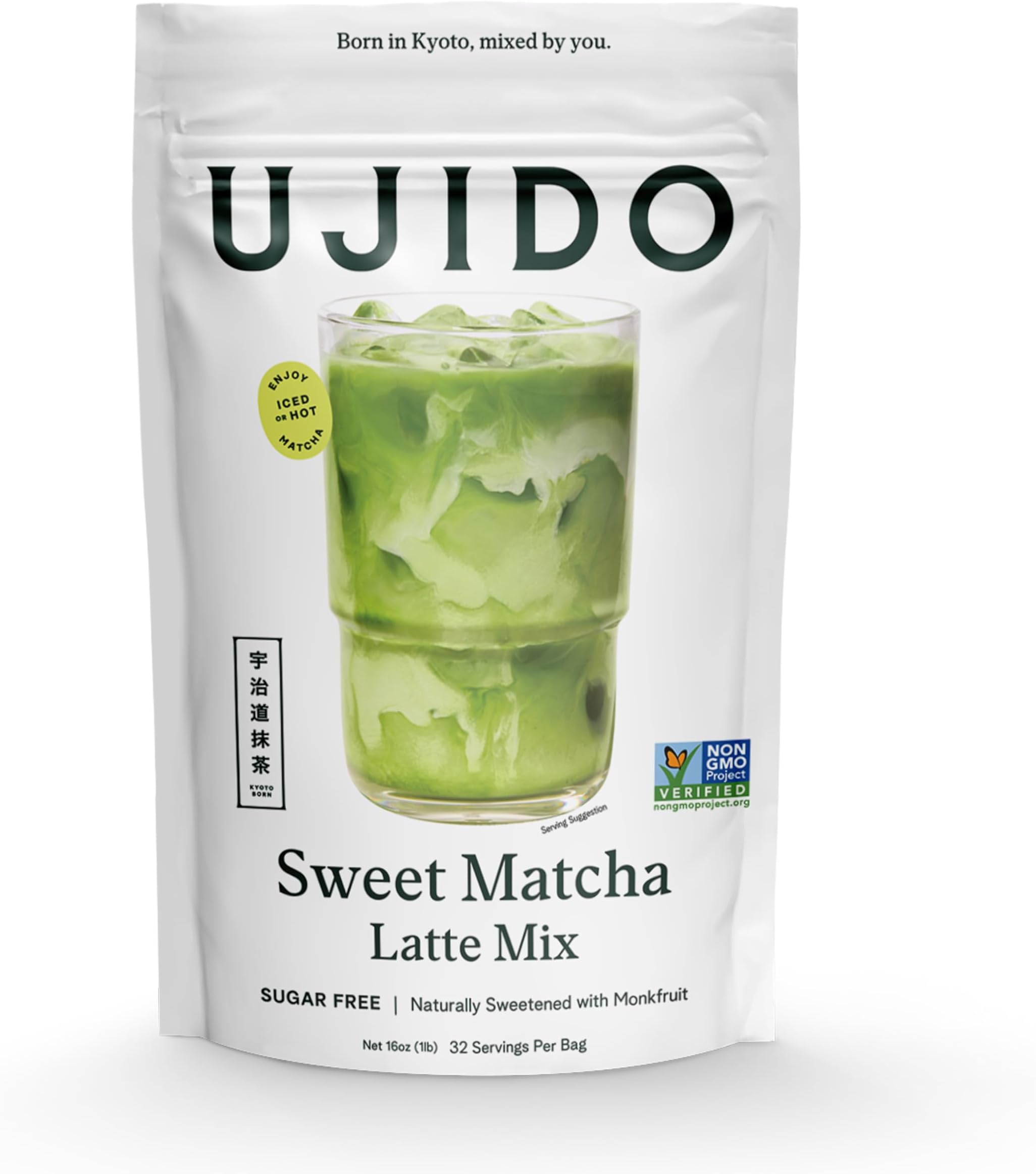 Ujido Sweet Matcha, 16 oz. – Sugar-Free Ceremonial Grade Japanese Matcha Powder – Sweetened with Monk Fruit & Non-GMO Erythritol – For Teas & Lattes – Zero Net Carbs, Gluten Free, & Keto Friendly