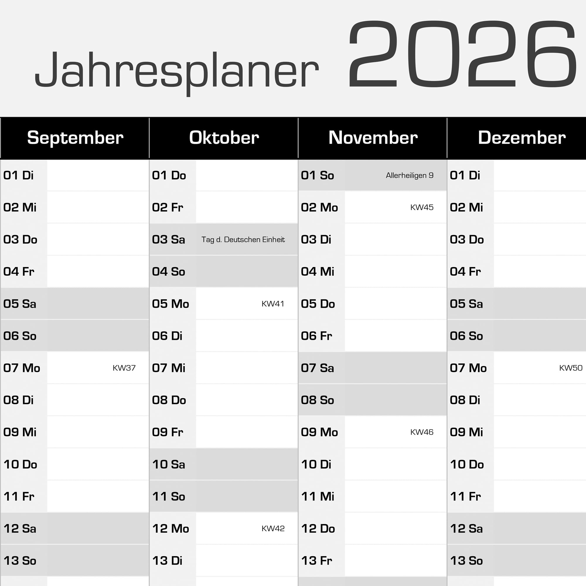 Produktbild von PuK Wandkalender Jahresplaner 2026 – DIN A1, 12 Monate Mit Feiertagen, Gerollt