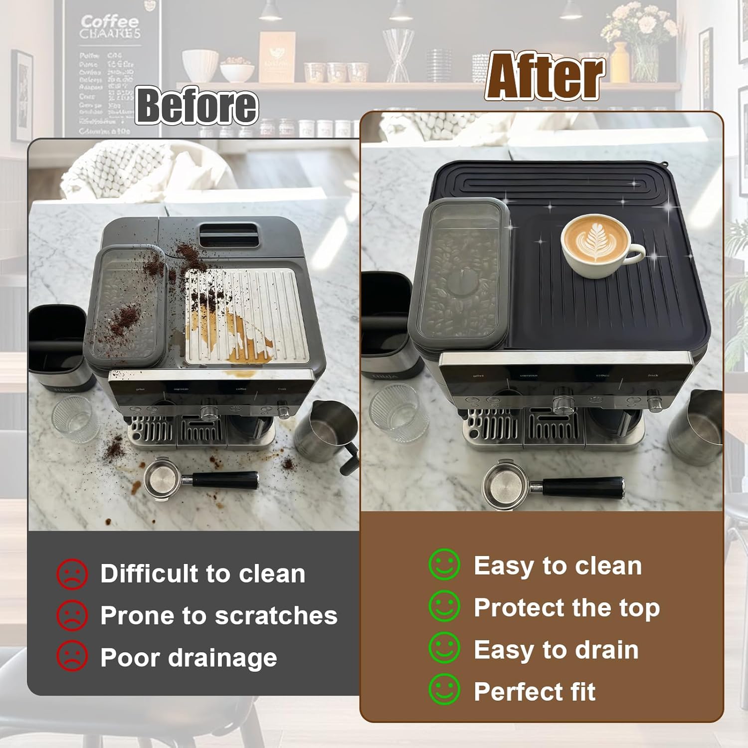 Paceray Silicone Top Mat + Silicone Sliding Mat for Ninja Luxe Cafe Espresso Machine ES601 & ES701, Waterproof, Heat-Resistant and Non-Slip Accessories for Ninja Luxe Cafe