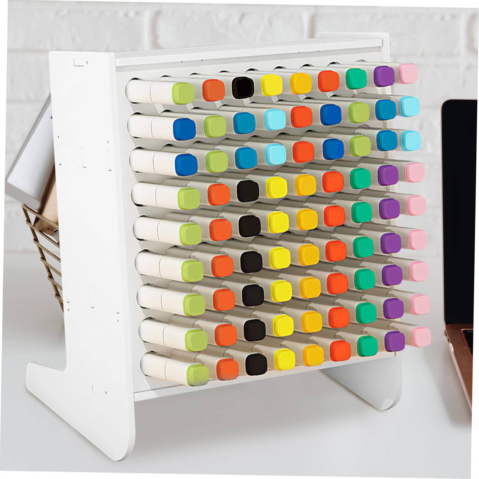 SHINEOFI Portalápices de 81 Marcadores de Escritorio Multifuncional de Plástico Blanco Cajón para Almacenamiento Adecuado para Uso en Mesa y Material Escolar