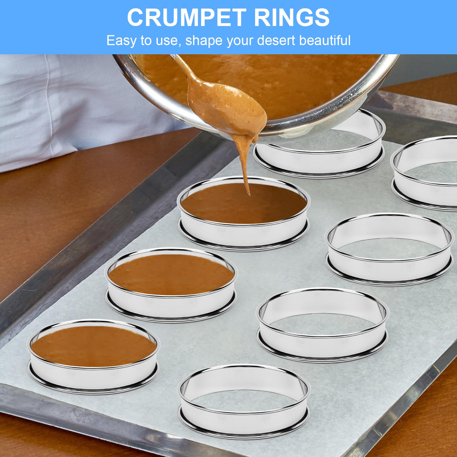 Pierścienie do Crumpetów 8 sztuk Formy do Naleśników Pierścienie do Pieczenia Pierścień do Tortów Pierścień do Naleśników-Muffinek ze Stali Nierdzewnej Kółka do Hamburgerów Formy do Jajek