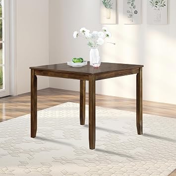 Rectangular Dining Table, 34.5" L x 34.5" W x 30" H, Gray, Solid Wood Legs Square Dining Table + Walnut + Acacia Wood, 30" H