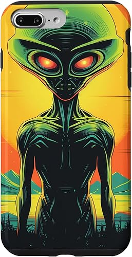 Vista 19 de iPhone 14 Pro Max Cute Green Alien Head UFO Space Face Alien Case