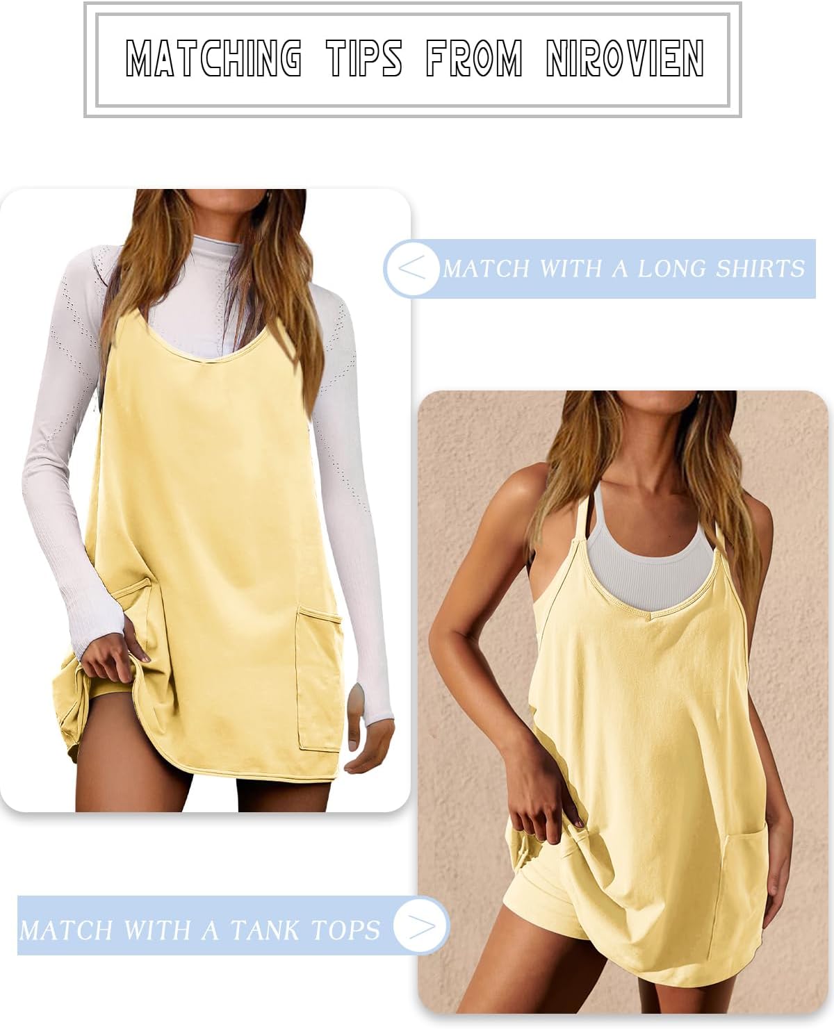 Nirovien Womens Tennis Dress Workout Mini Dress with Shorts Sleeveless Spaghetti Straps Golf Athletic Dresses - Image 4