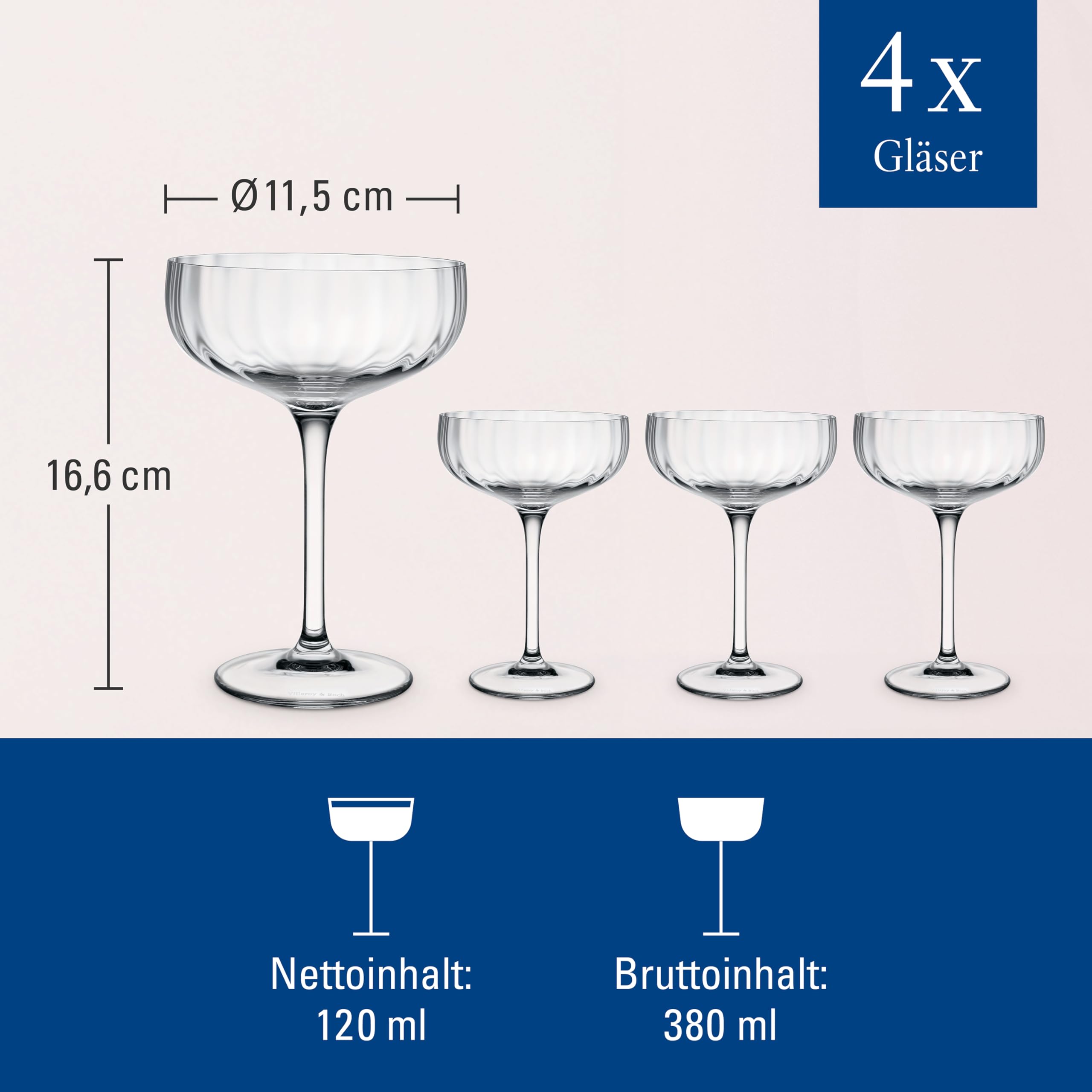 Villeroy & Boch - Rose Garden verres à champagne ens. de 4 pcs transp., lave-vaisselle, ensemble 4 flûtes pr mousseux, prosecco, pétillant et champagne, coupes à champagne design vintage, cristallin