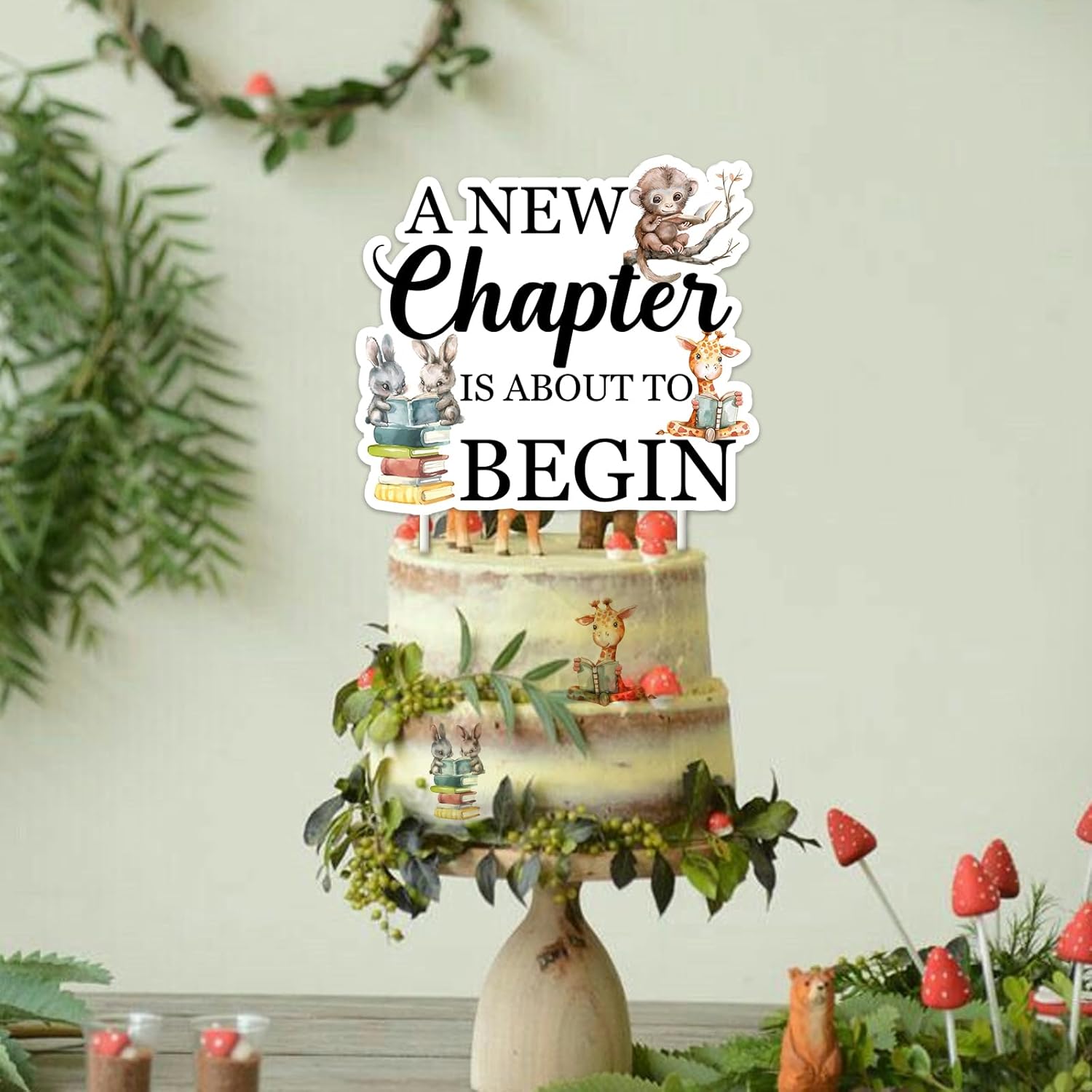 Storybook Baby Shower Decoration Storybook Cake Topper 5.62 x 5 inches A New Chapter is About to Begin Baby Shower Cake Topper Book Theme Party Decor Forest Animal Party Supply for Pregnancy