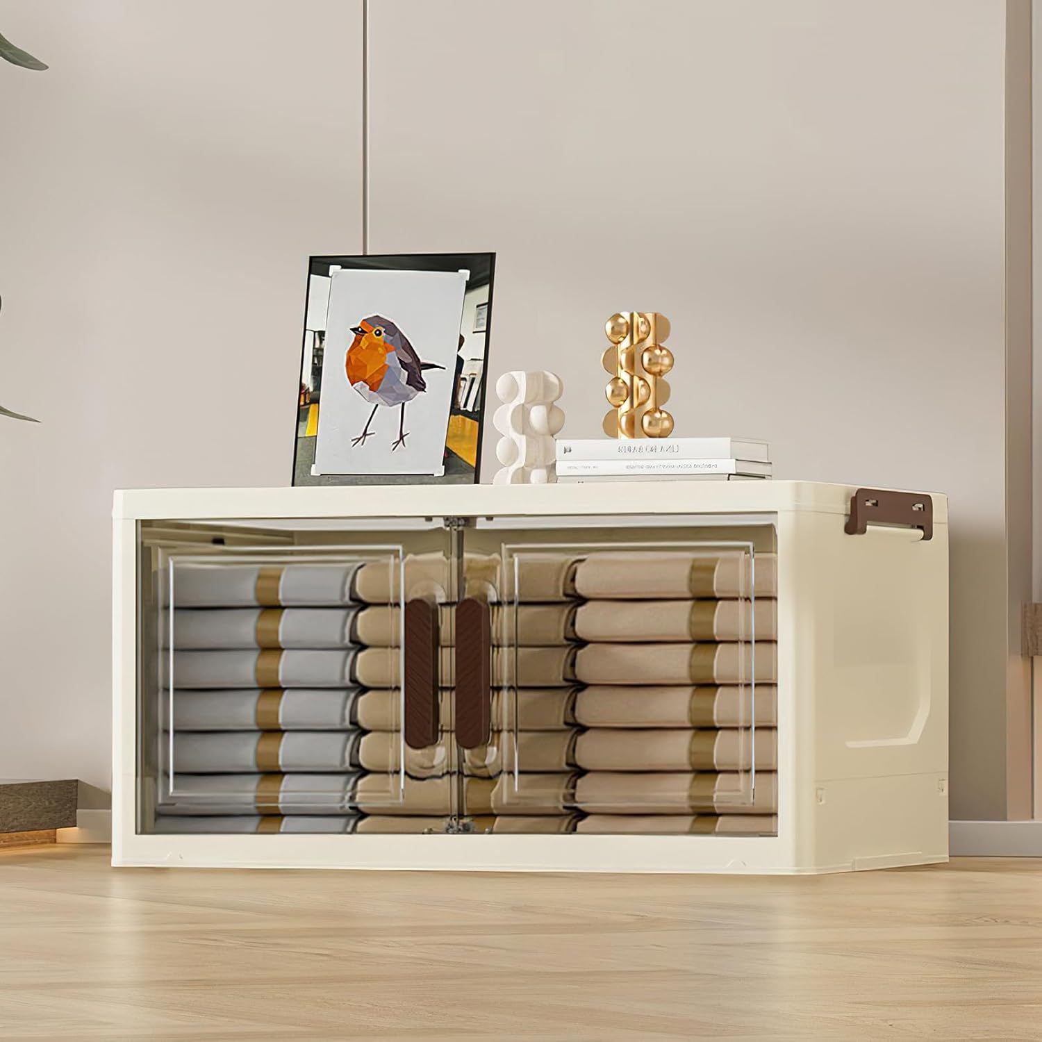 Stackable Storage Bins with Lids 8 Gal Folding,1-Tier 18.9x9.8x10.2in Plastic Foldable Storage Boxes with Doors