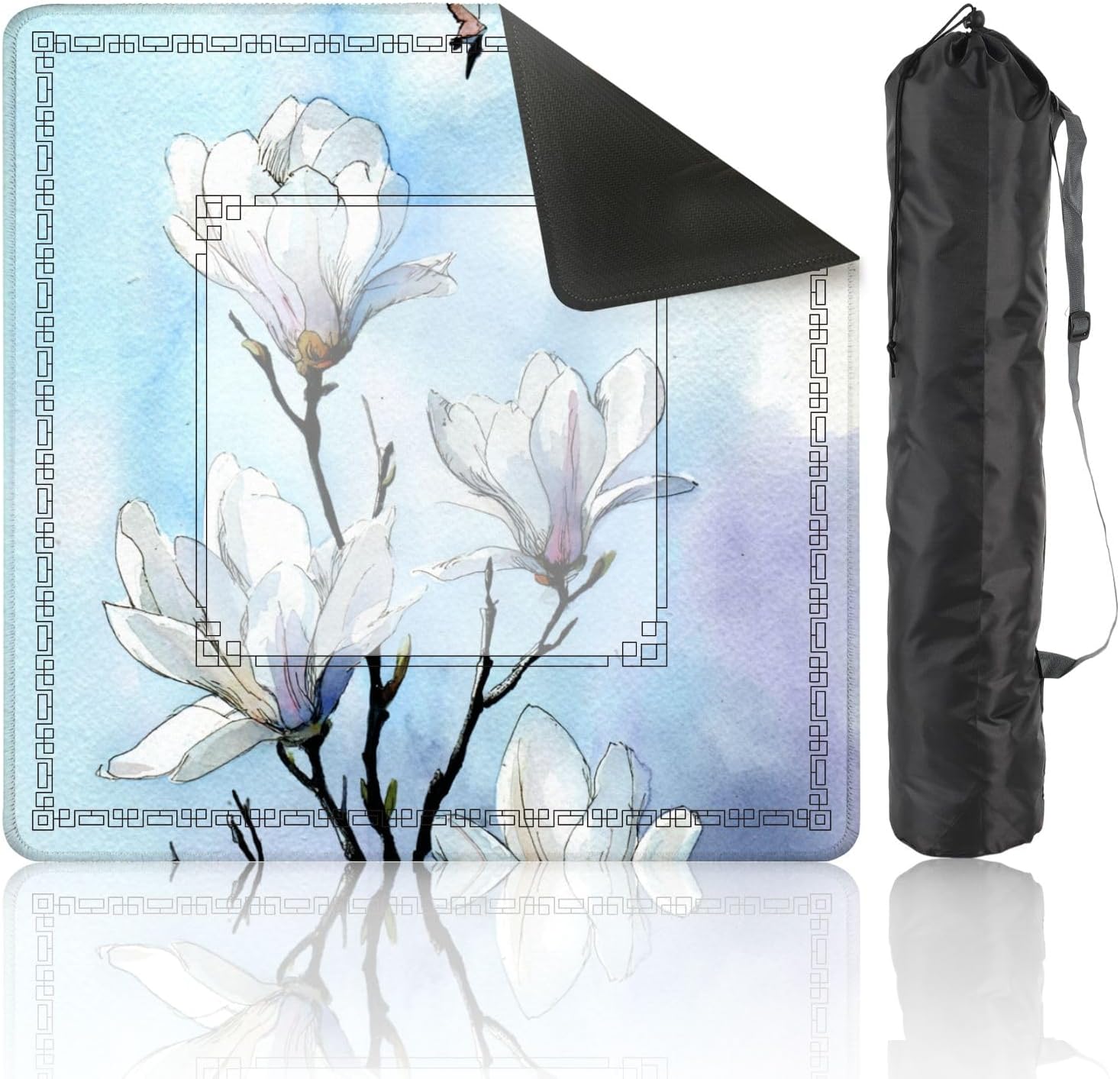 Mahjong Mat for Table Minimalist Magnolia Blossoms Painting Birds Sky 31.5" x 31.5" Non-Slip Noise-Reducing Game Mat Premium Mahjong Accessories for Poker Dominoes Hosting