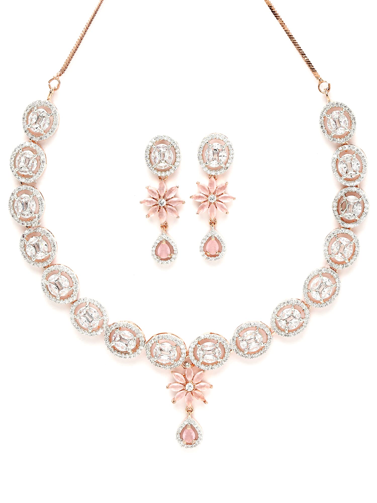 Karatcart Rose Gold Plated Pink Cubic Zirconia Studded Floral Jewellery Set for Women (B0BRVBYZ93) Amazon Price History, Amazon Price Tracker
