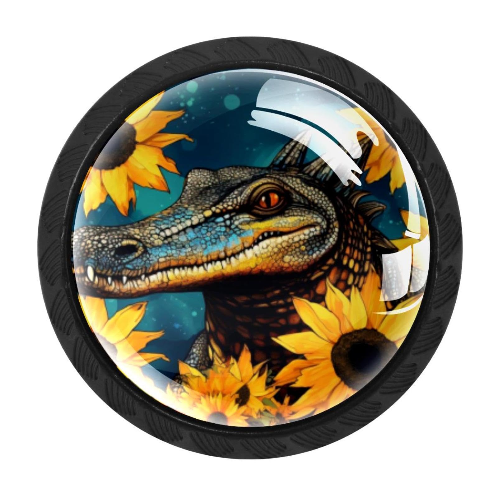 CHENZZZZ 4 Pieces Dresser Knobs Crocodile Starry Sunflower Drawer knobs Cabinet Knobs Pull Handles for Home Kitchen Office