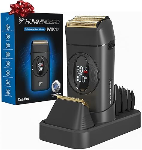 Miniatura 1 de HUMMINGBIRD MK17 DualPro - Afeitadora y recortadora de barba para hombres, cuchillas de titanio dorado, modo de afeitado turbo y control de par,