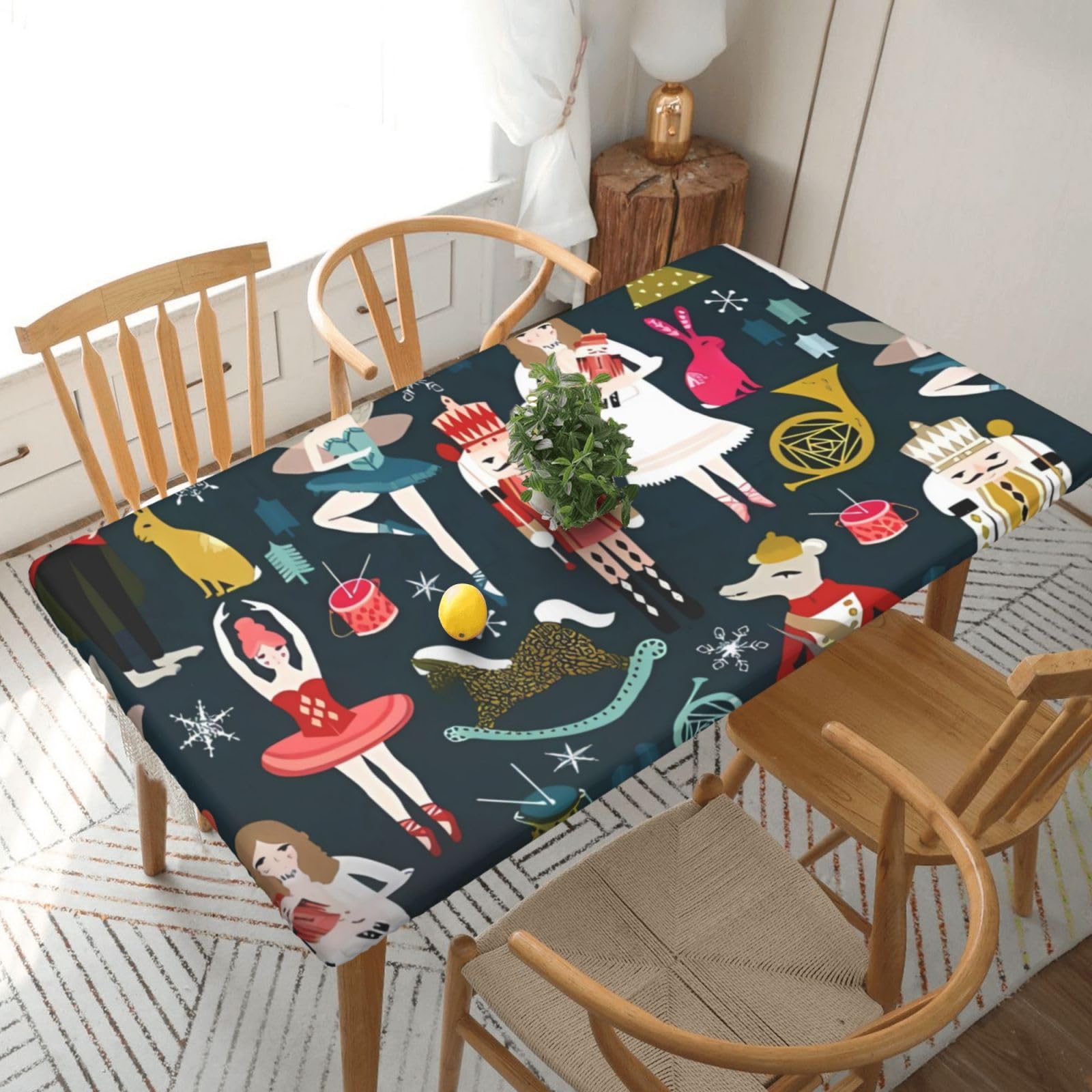 Nappe rectangulaire Casse-Noisette 1,5m imperméable et élastique pour table de Noël festive