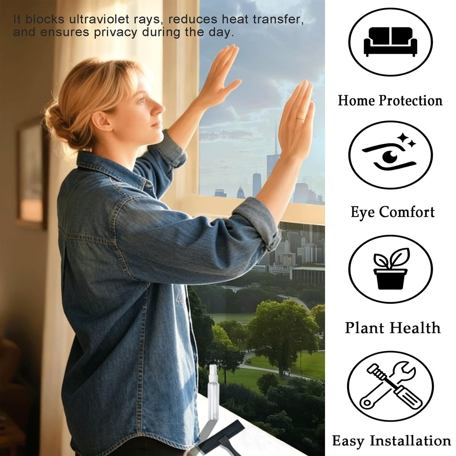 Vinilos para Cristales 100 x 300 cm Lámina Privacidad Ventana Anti UV Control de Calor Anti Sol Ventana Vinilo Adhesivo Cristal Efecto Espejo para Ducha Hogar Tienda Casa, Plata de Doble Cara